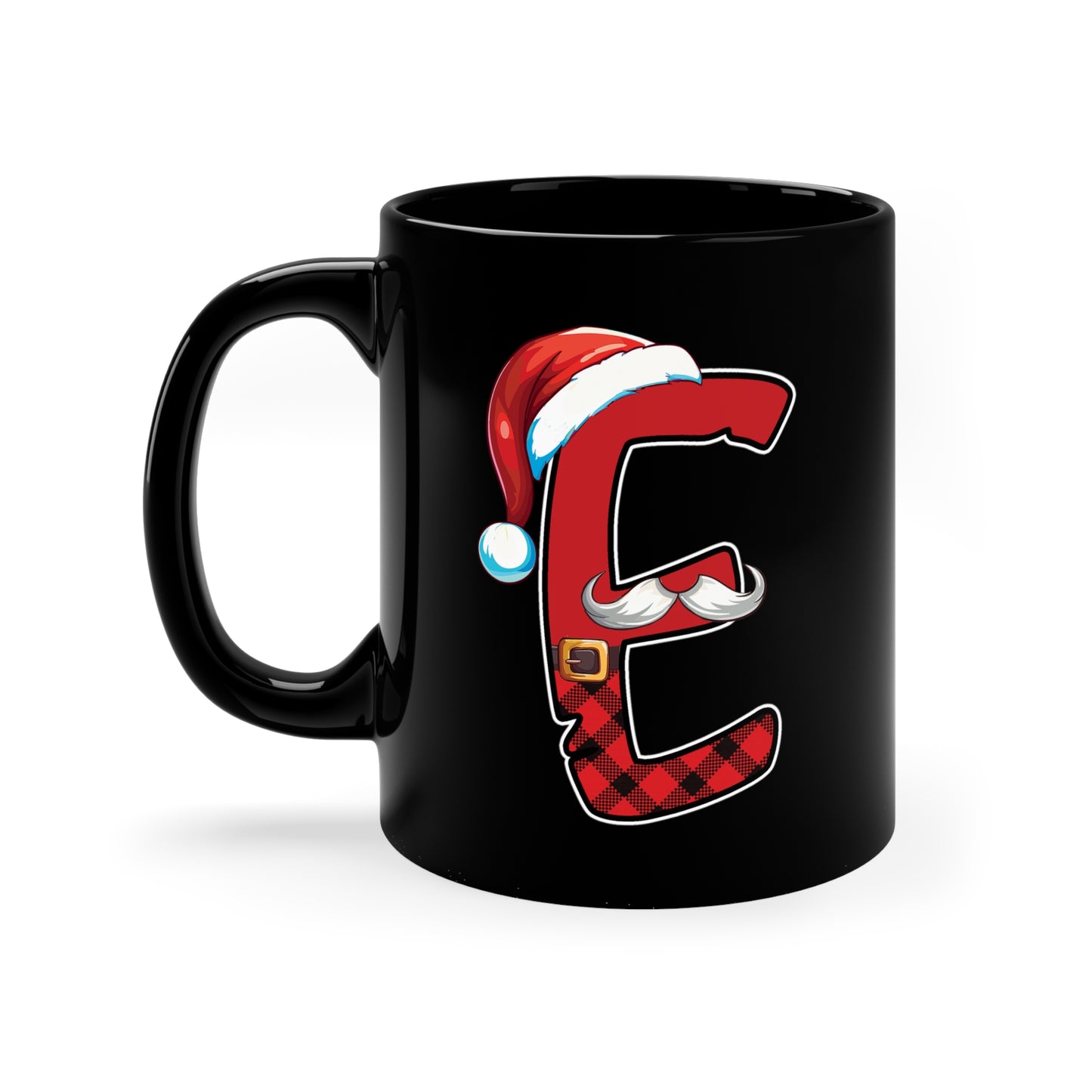 E Santa Initial 11oz Black Mug