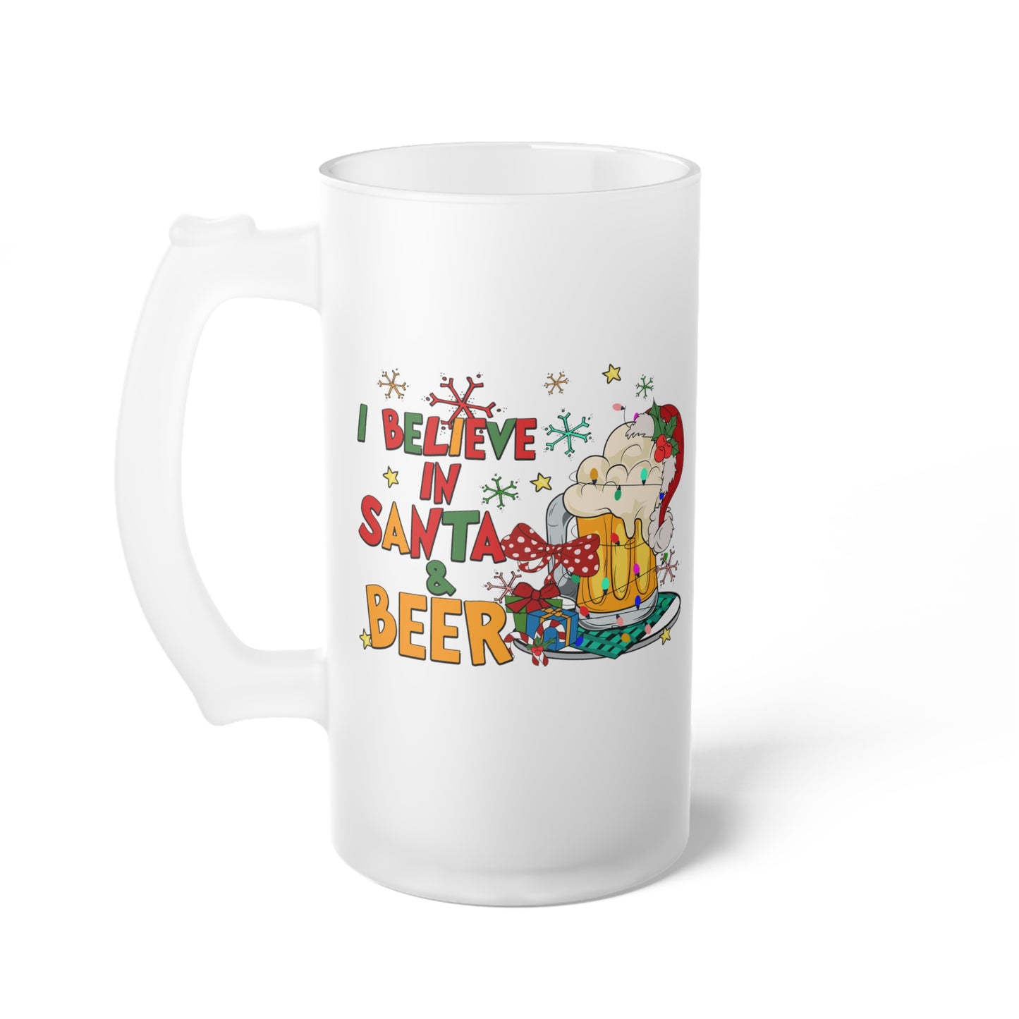 I Believe In Santa & Beer Frosted Glass Beer Mug