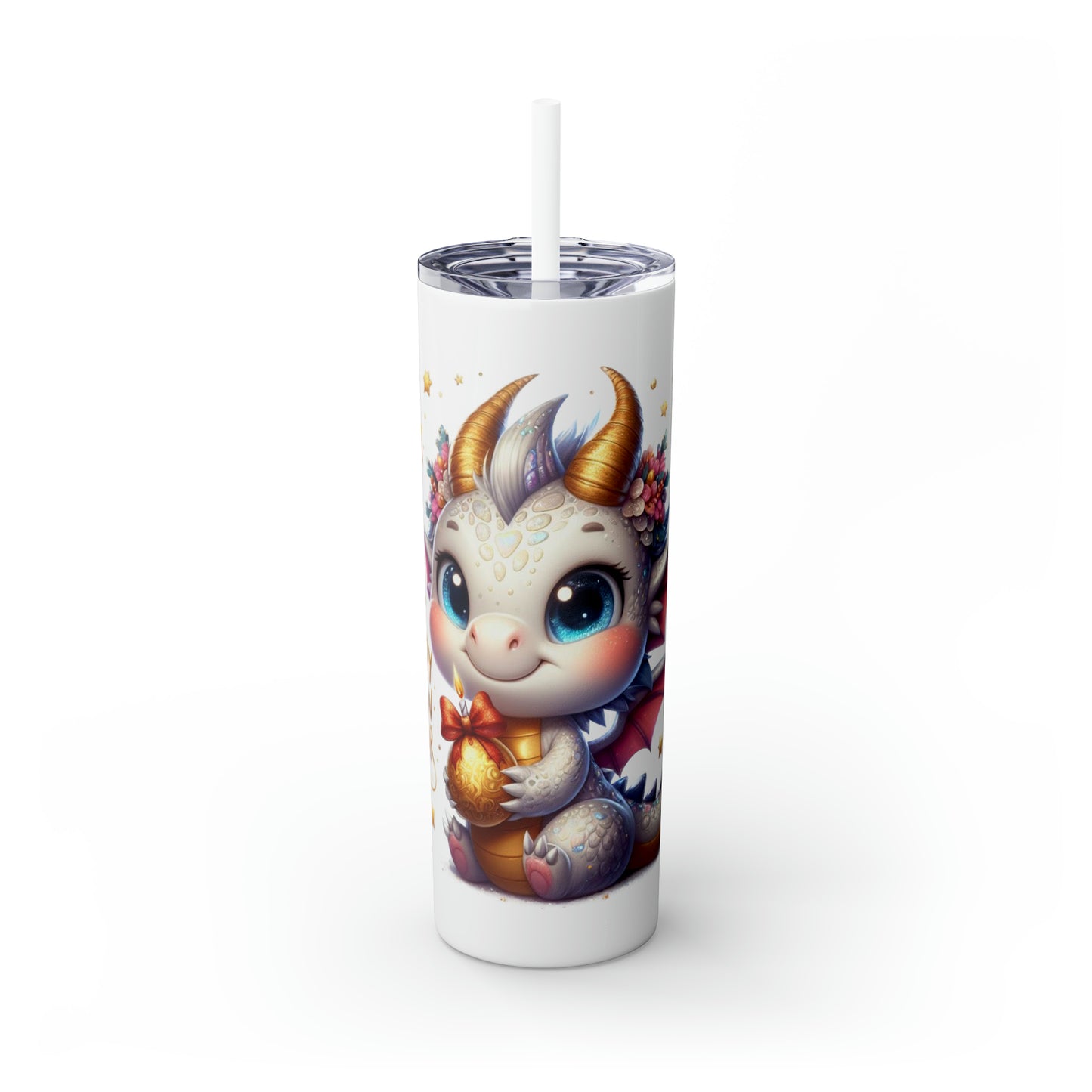 Happy New Year of Dragon Skinny Tumbler with Straw, 20oz