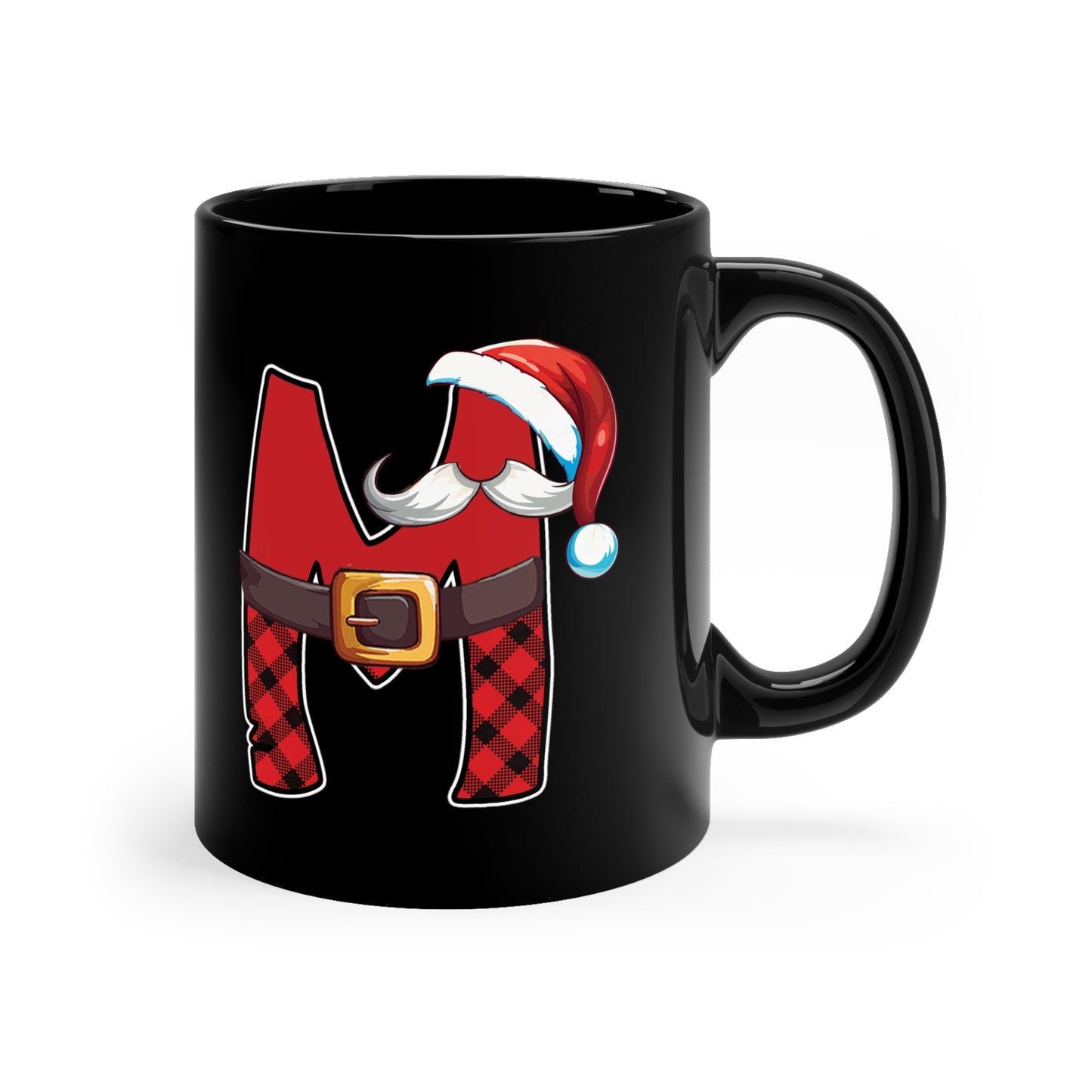 M Santa Initial 11oz Black Mug