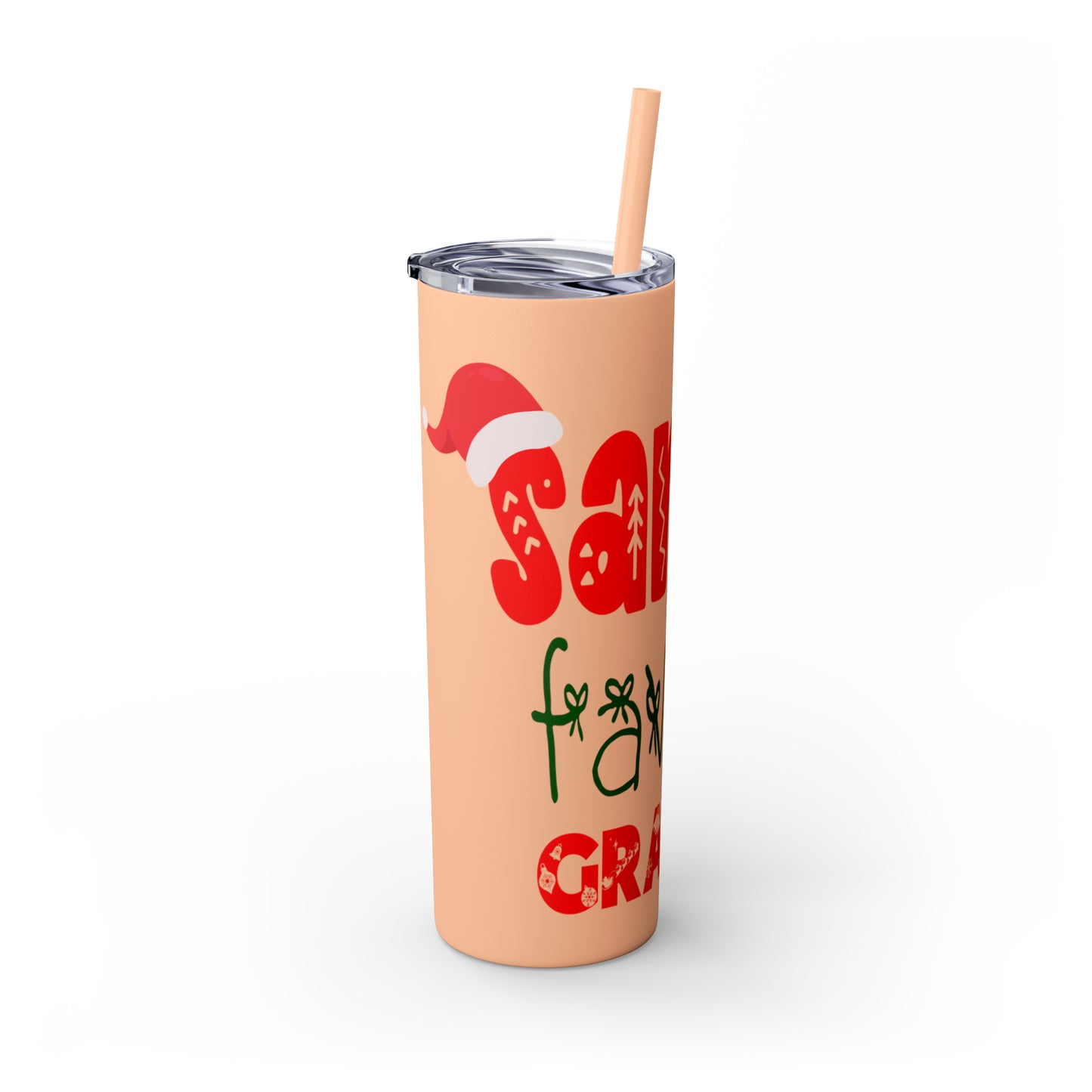 Santa's Favorite Grandma Skinny Tumbler with Straw, 20oz