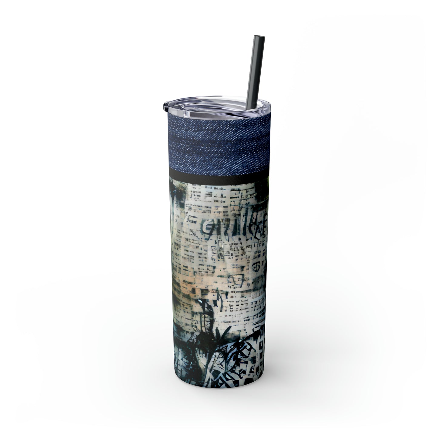 Denim Grunge Skinny Tumbler with Straw, 20oz