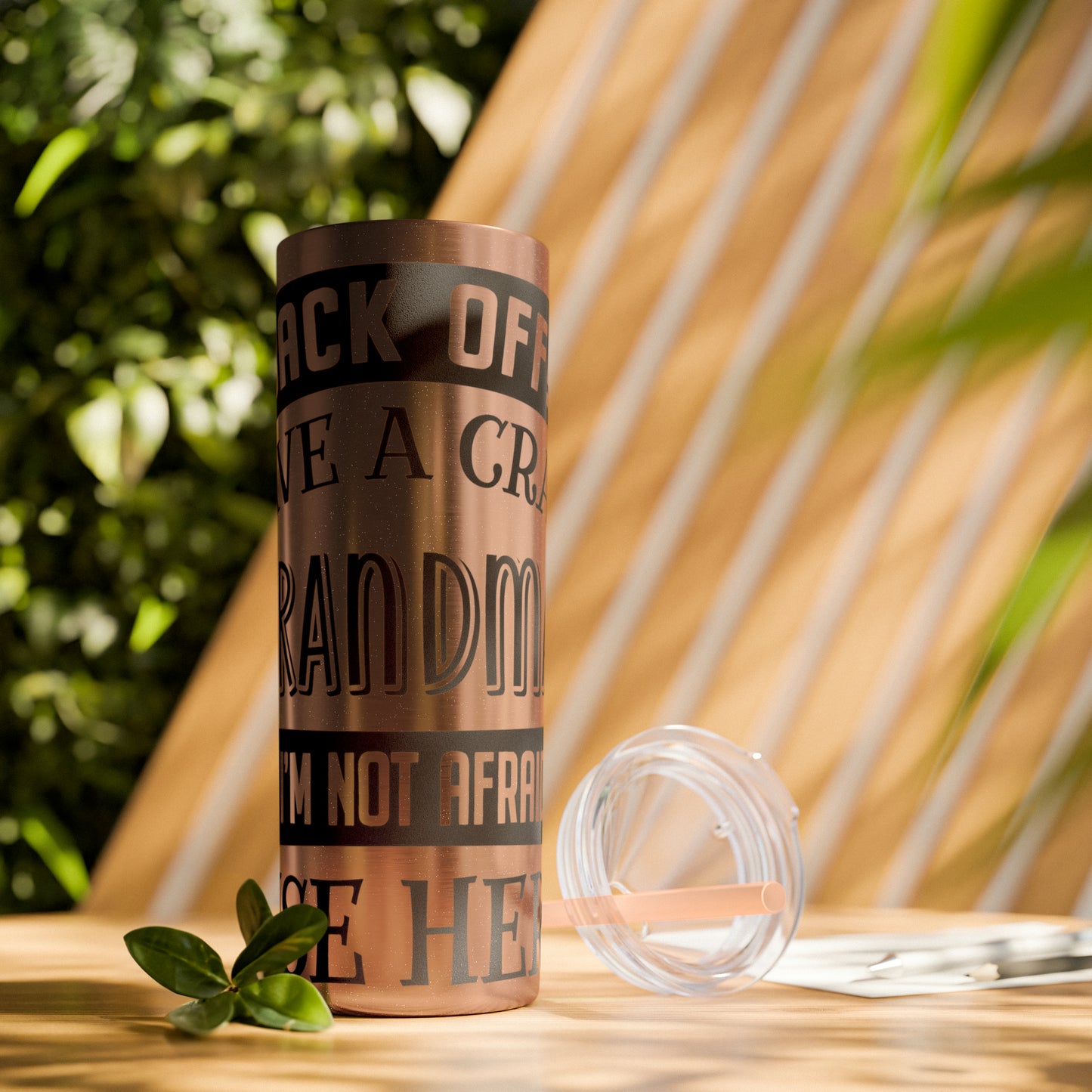 Back off I Have a Crazy Grandma And I'm Not Afraid To Use Her Skinny Tumbler with Straw, 20oz