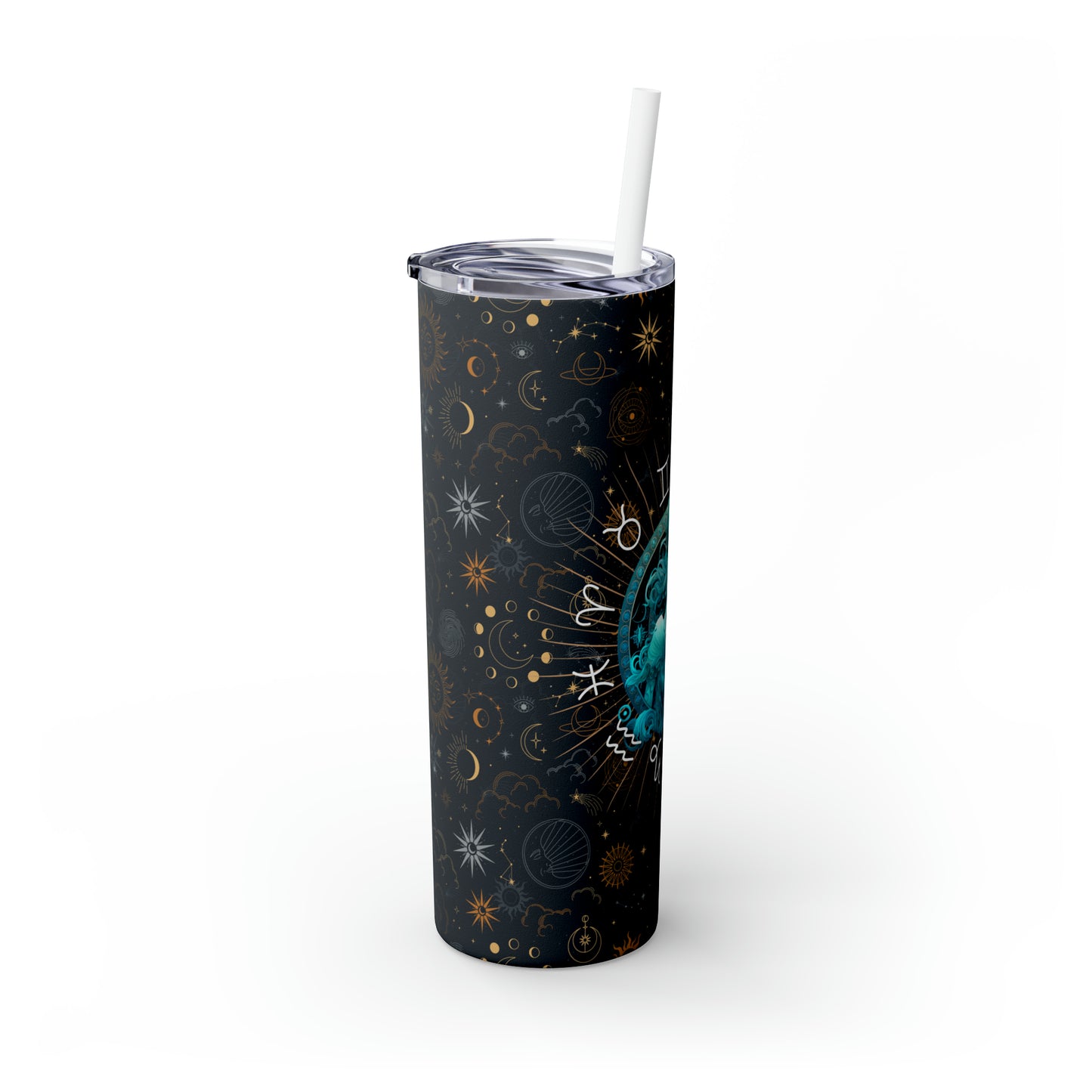 Aquarius Zodiac Skinny Tumbler with Straw Astrology Insulated Mug Bridesmaids Gift Bachelorette Party Favor Birthday Gift