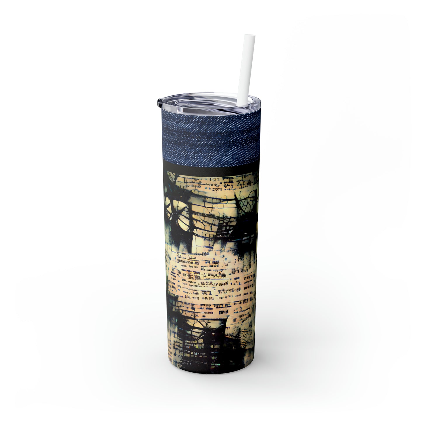 Denim Grunge Skinny Tumbler with Straw, 20oz