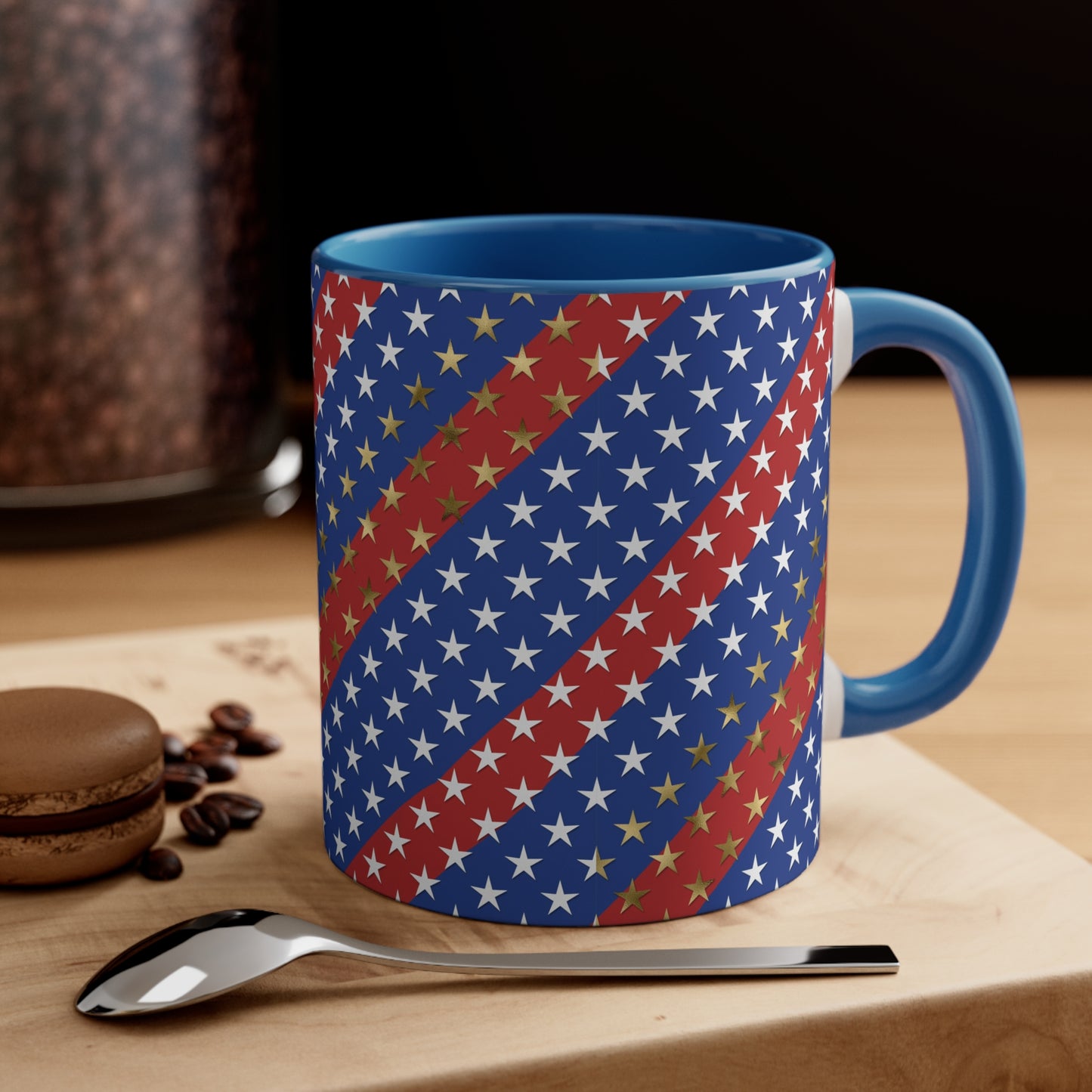 American Flag Themed Stars & Stripes Accent Coffee Mug, 11oz
