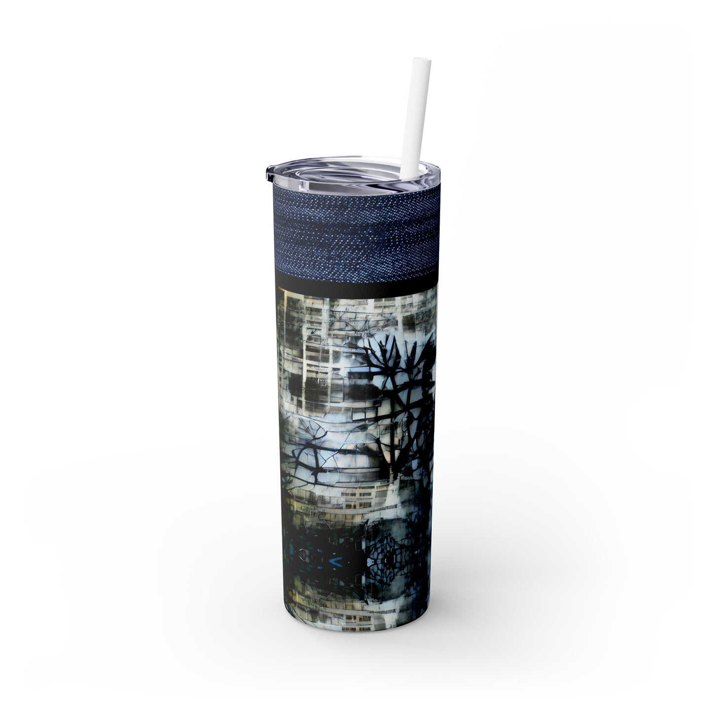 Denim Grunge Skinny Tumbler with Straw, 20oz