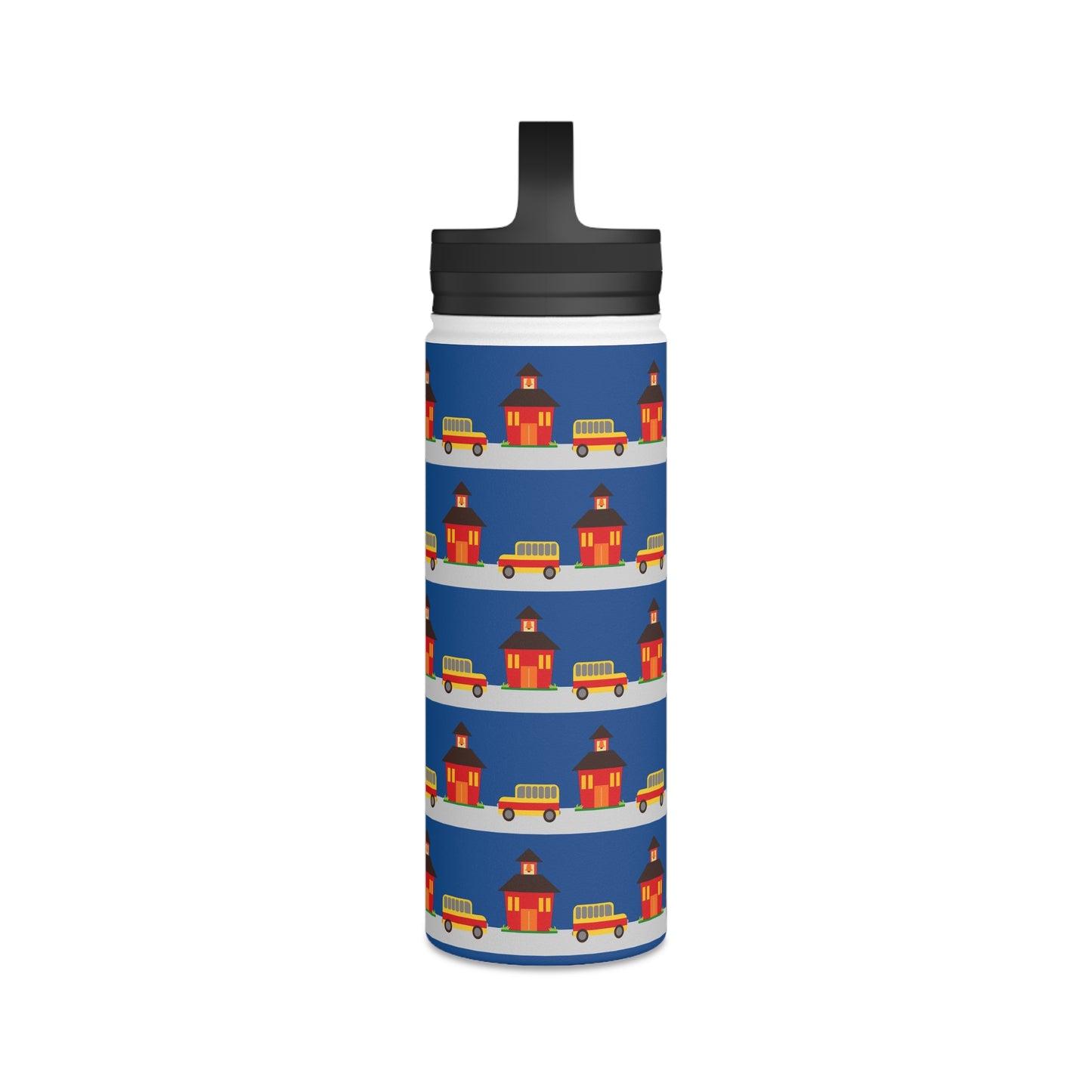 Back To School School House & Bus Stainless Steel Water Bottle, Handle Lid