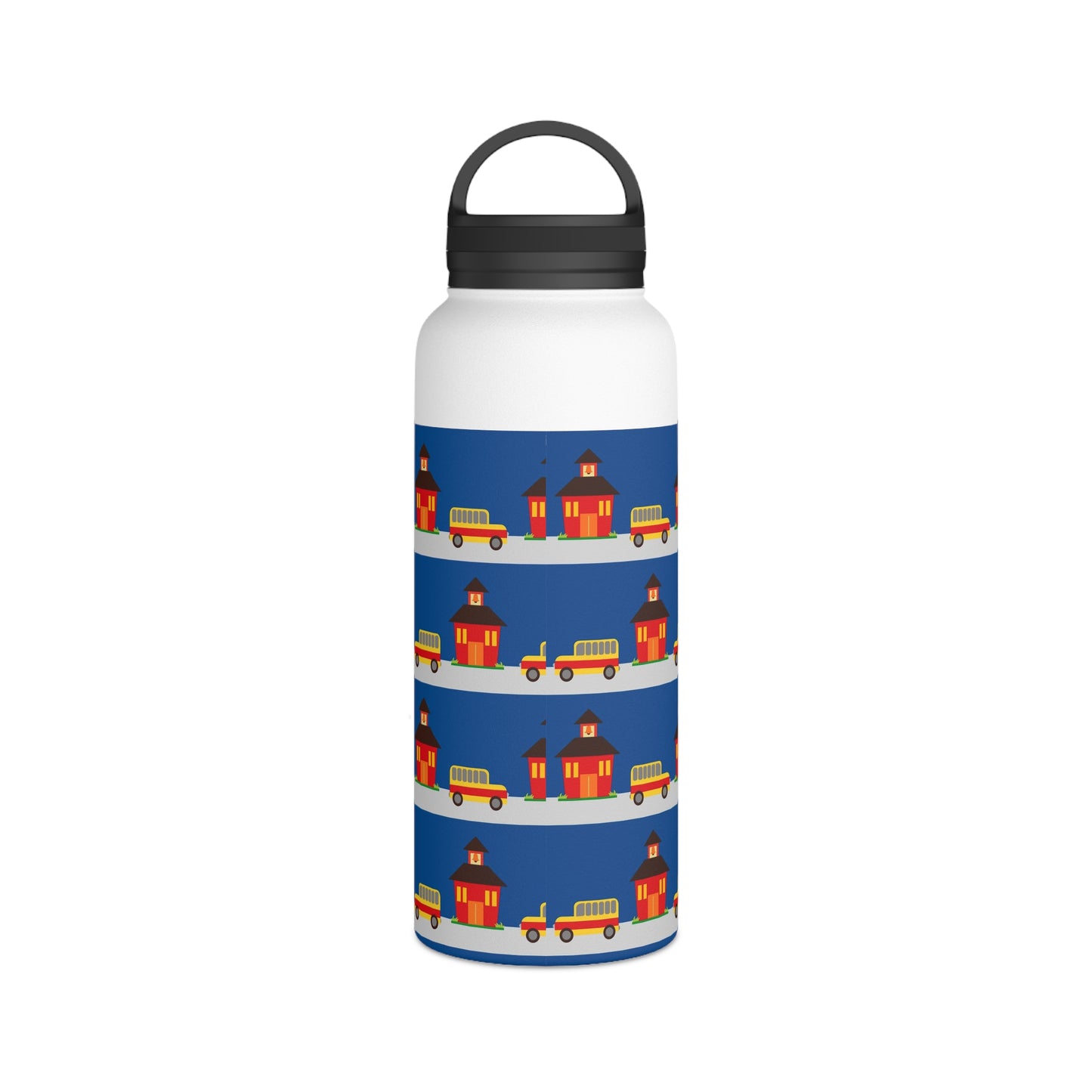 Back To School School House & Bus Stainless Steel Water Bottle, Handle Lid