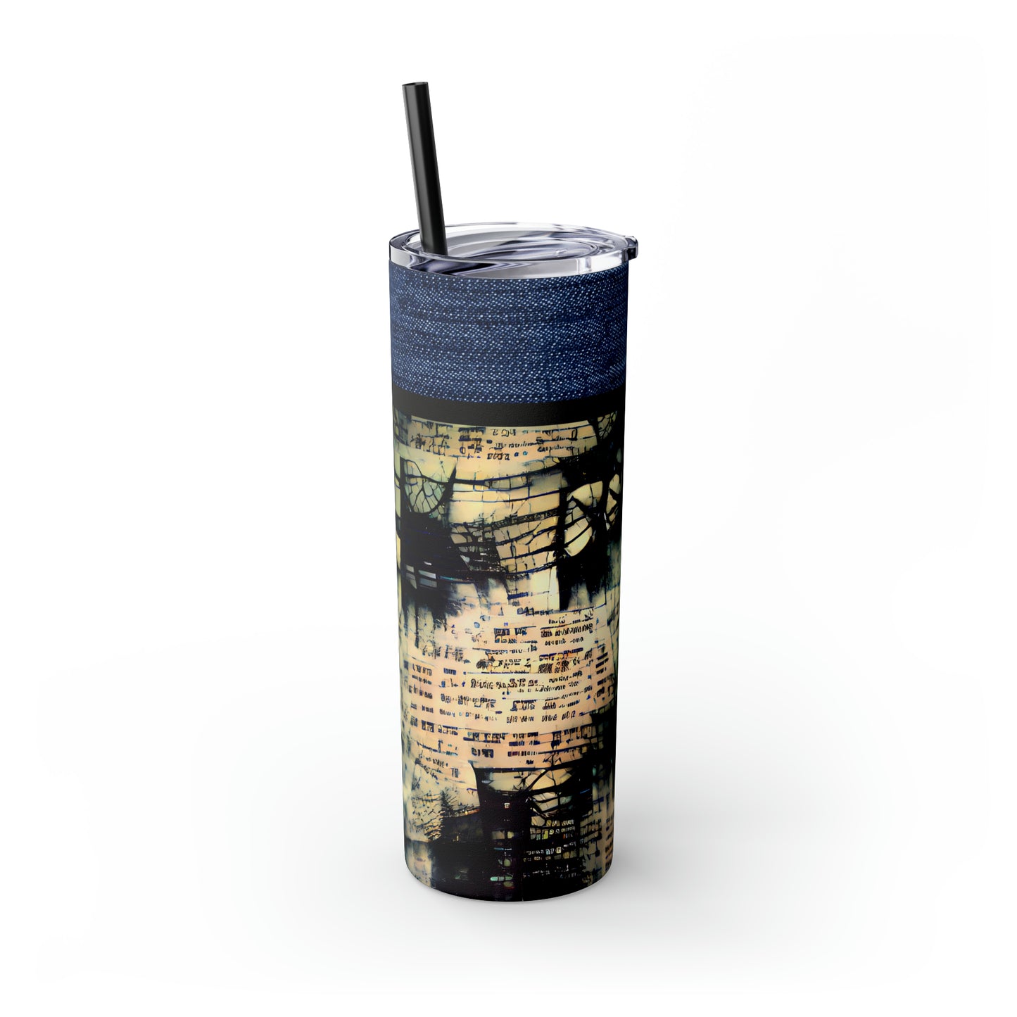 Denim Grunge Skinny Tumbler with Straw, 20oz