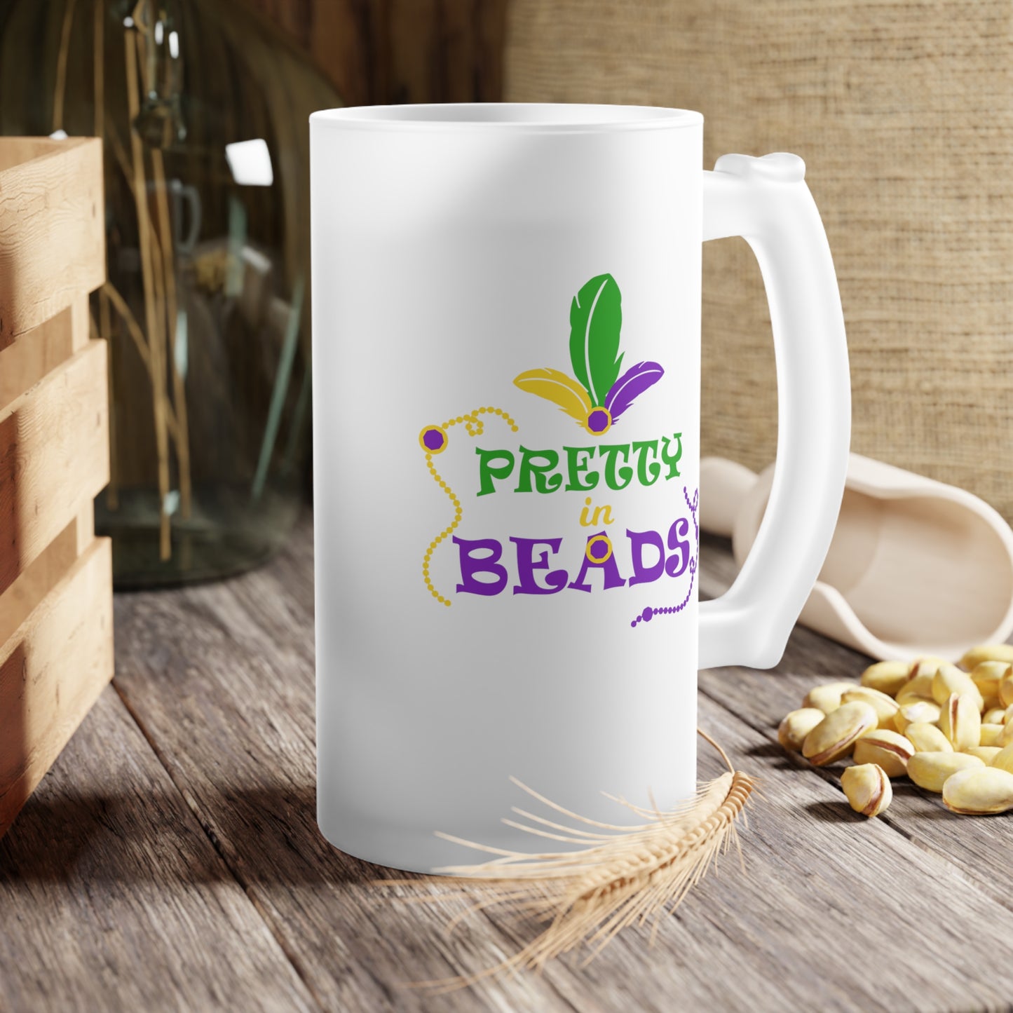 Pretty In Beads Frosted Glass Beer Mug