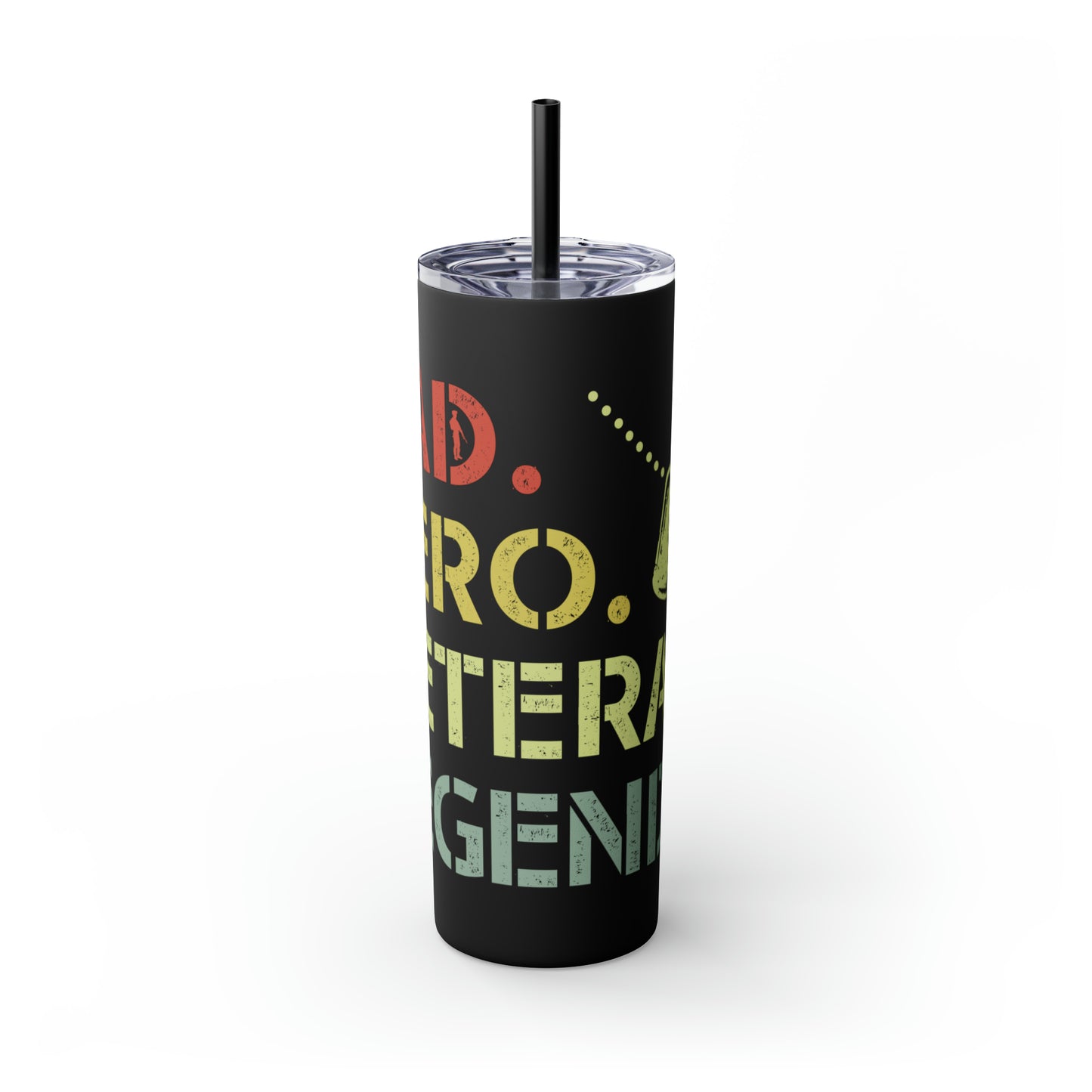 Dad Hero Legend Veteran Skinny Tumbler with Straw, 20oz