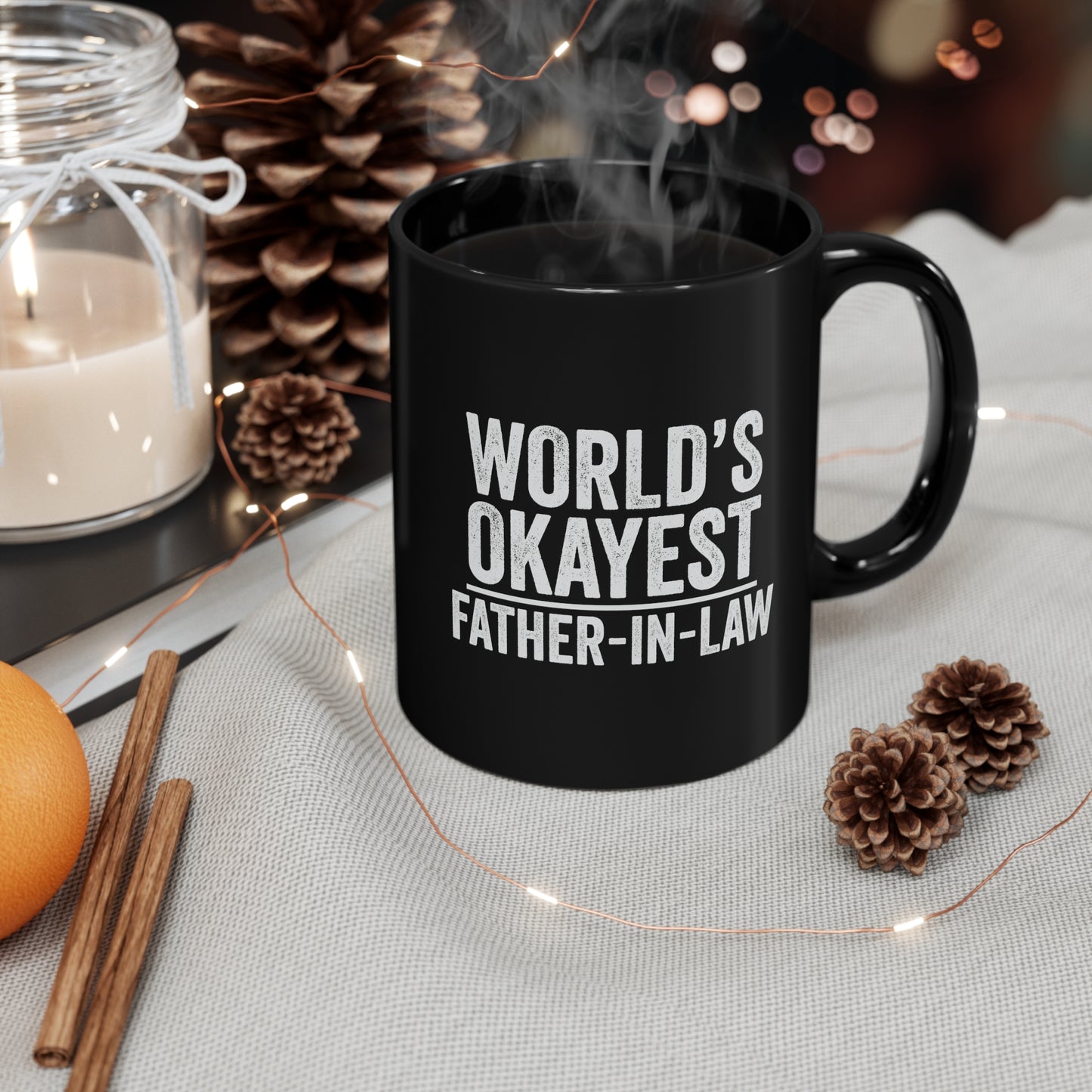 World's  Okayest Father-In-Law 11oz Black Mug