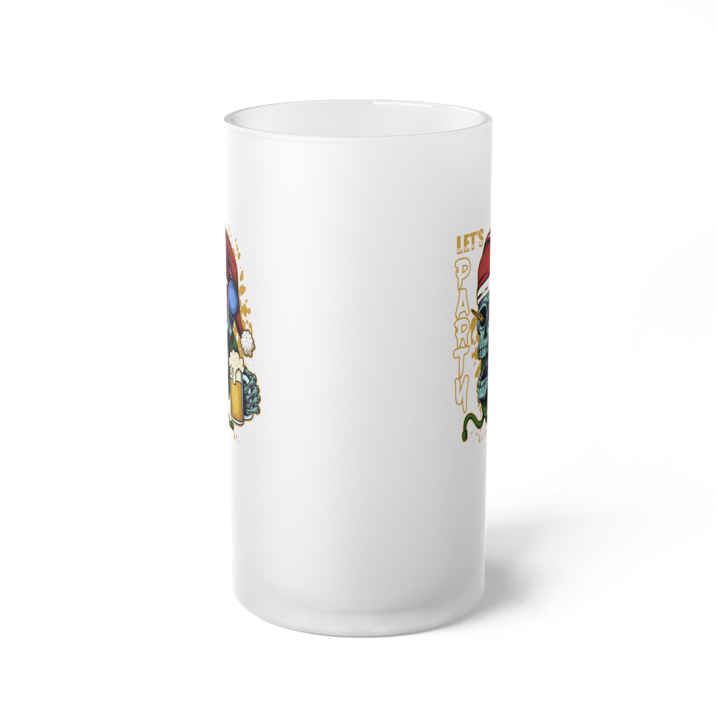 Let's Party Skull Santa Frosted Glass Beer Mug