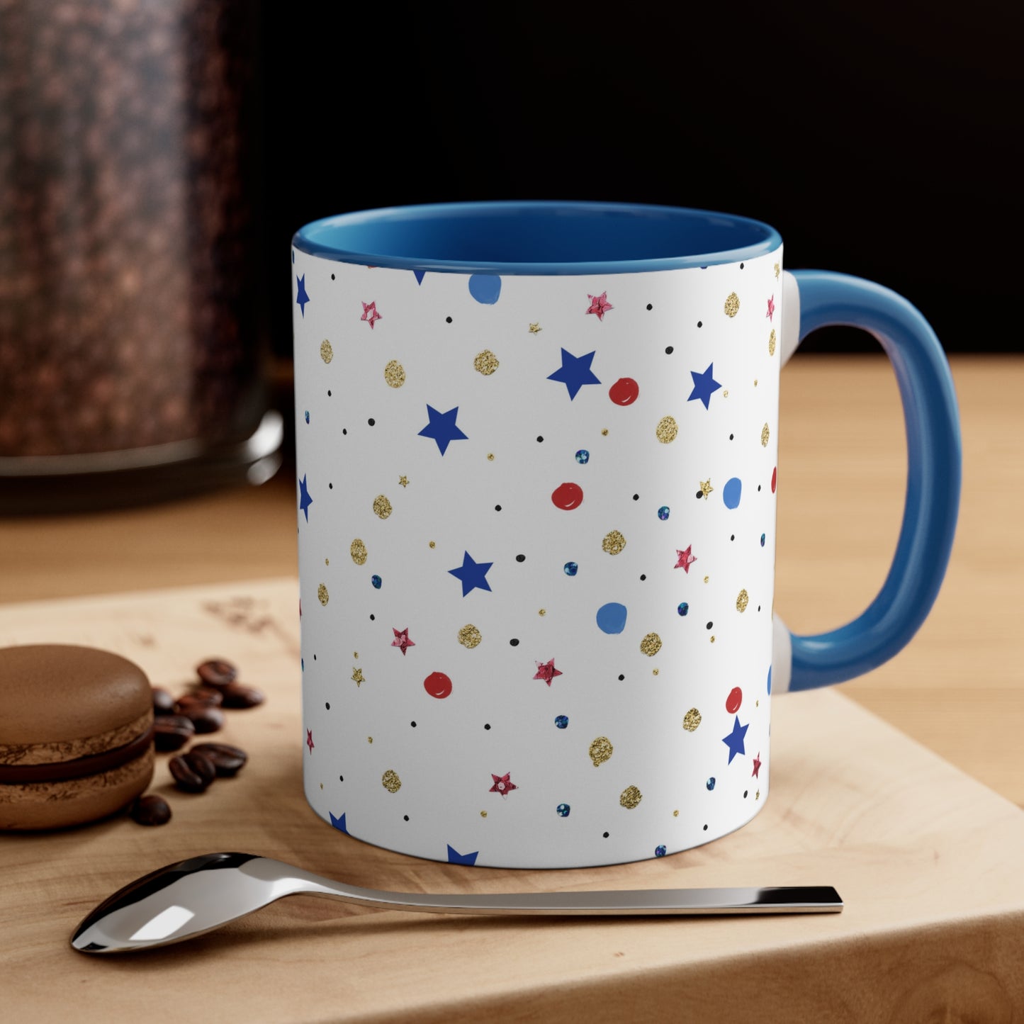 American Flag Themed Stars Accent Coffee Mug, 11oz