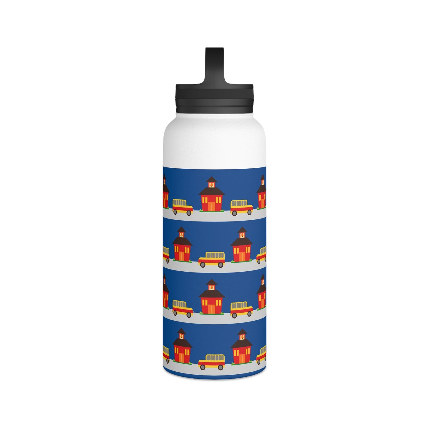 Back To School School House & Bus Stainless Steel Water Bottle, Handle Lid