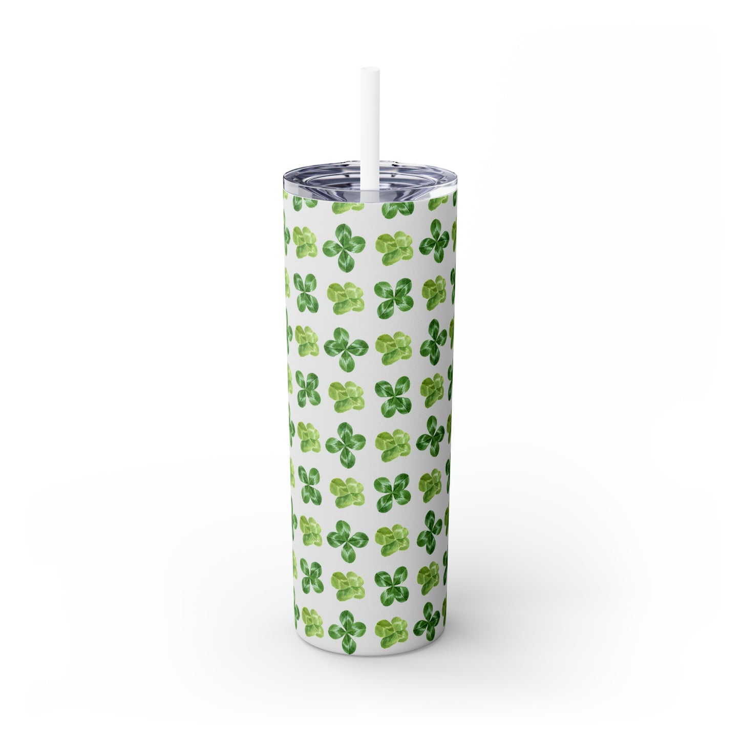 St Patricks Day Clovers Skinny Tumbler with Straw, 20oz