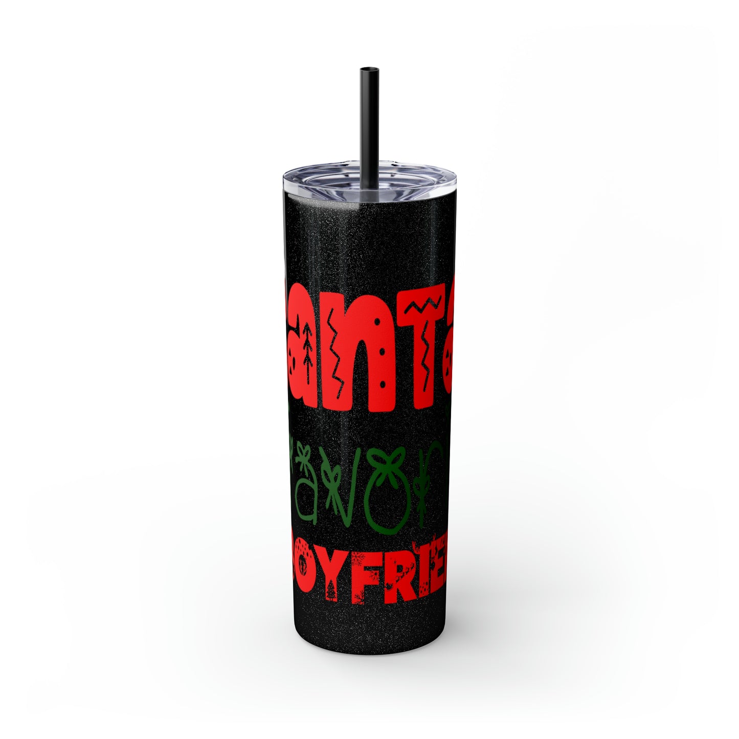Santa's Favorite Boyfriend Skinny Tumbler with Straw, 20oz