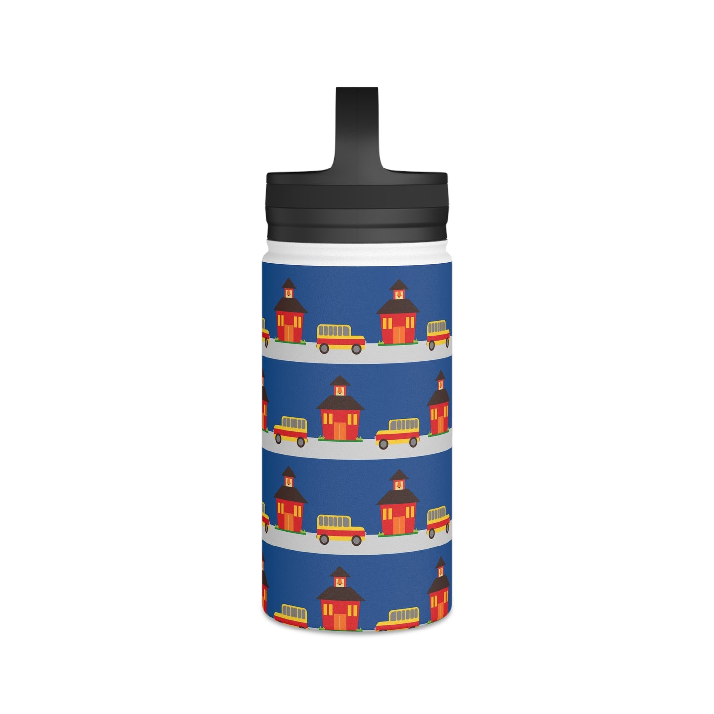 Back To School School House & Bus Stainless Steel Water Bottle, Handle Lid