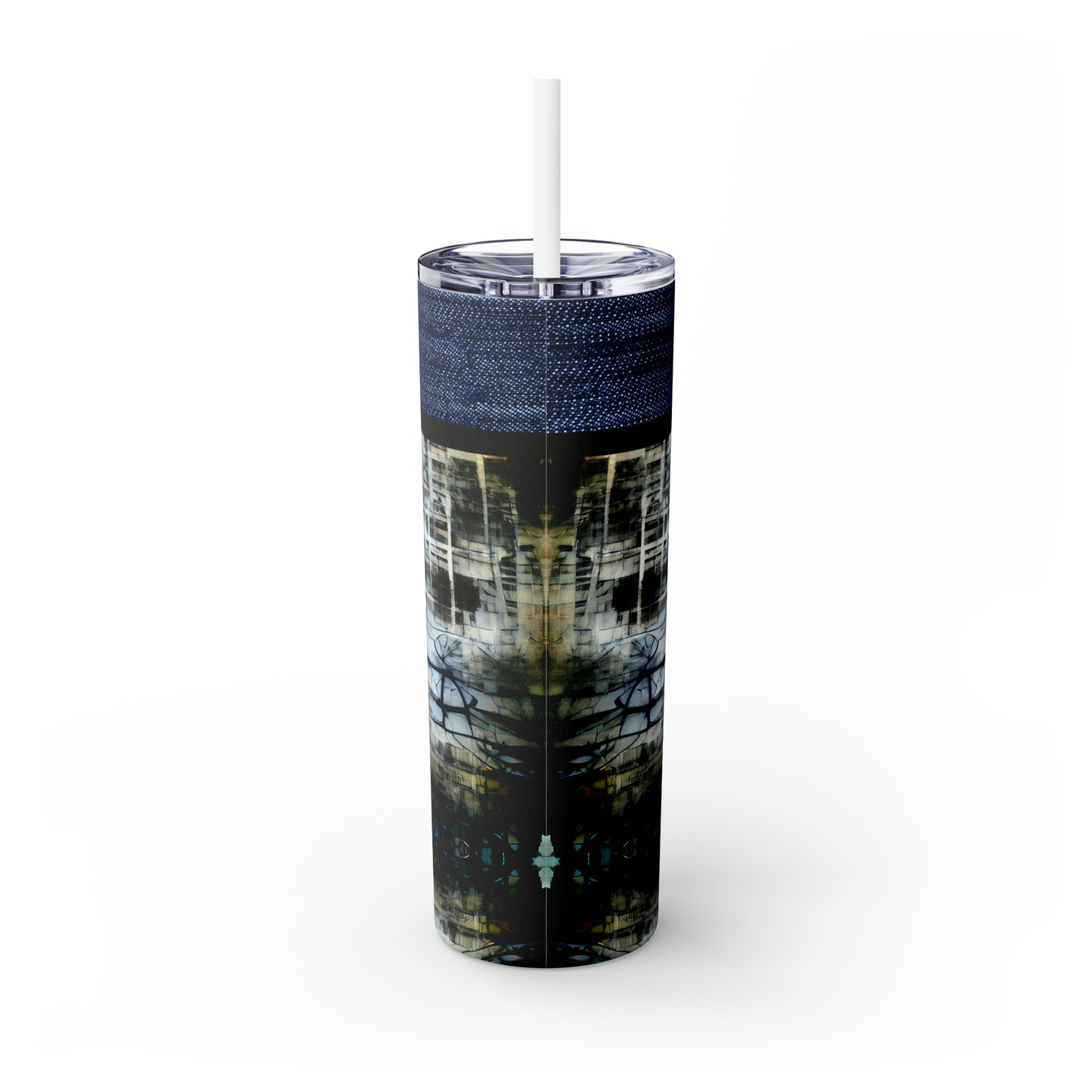 Denim Grunge Skinny Tumbler with Straw, 20oz