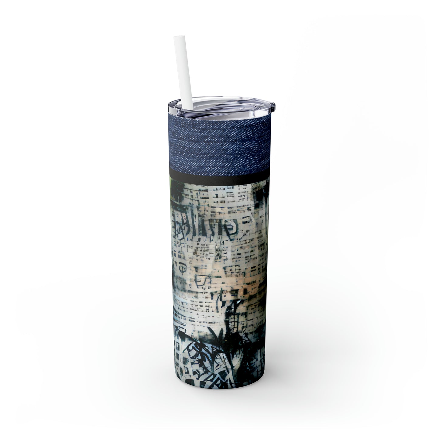 Denim Grunge Skinny Tumbler with Straw, 20oz