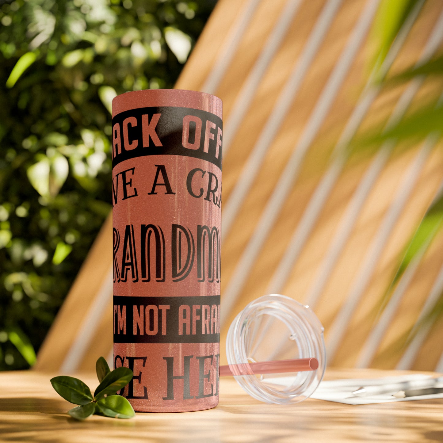 Back off I Have a Crazy Grandma And I'm Not Afraid To Use Her Skinny Tumbler with Straw, 20oz