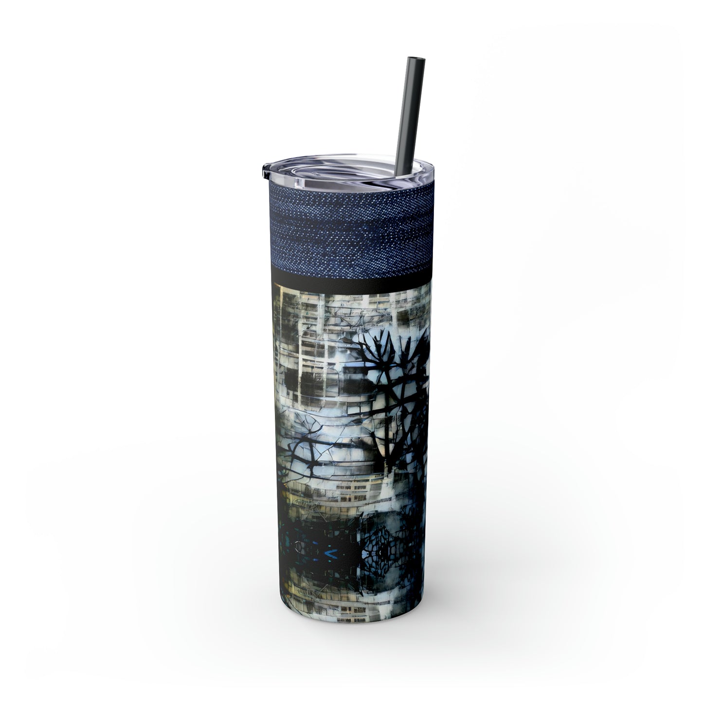 Denim Grunge Skinny Tumbler with Straw, 20oz