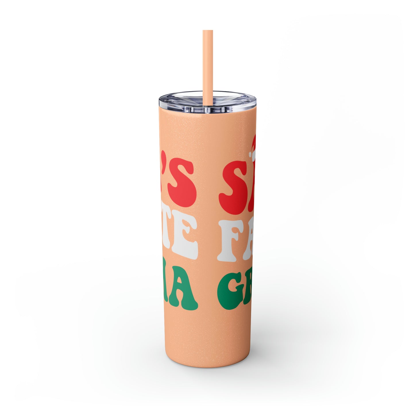 Santa's Favorite Grandma Skinny Tumbler with Straw, 20oz
