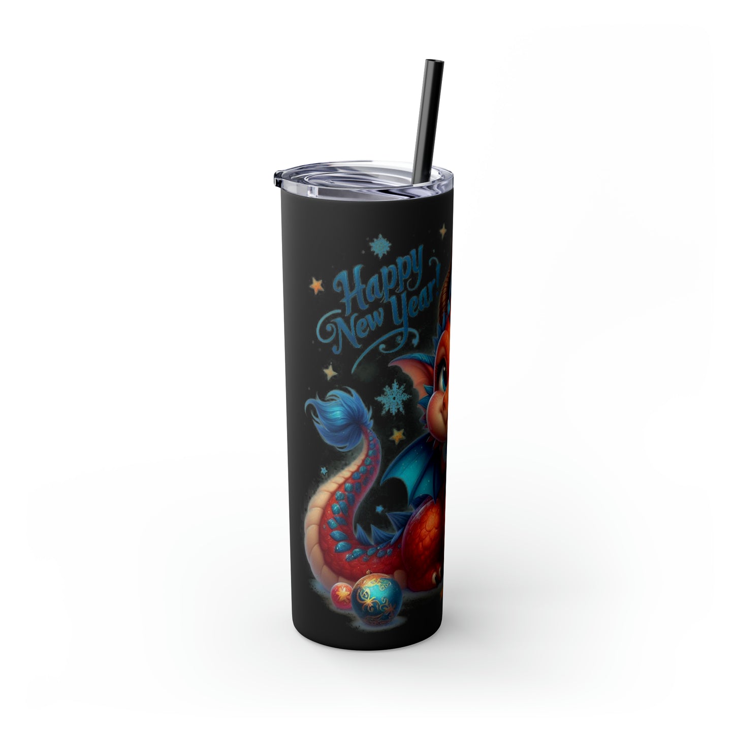 Happy New Year of Dragon Skinny Tumbler with Straw, 20oz