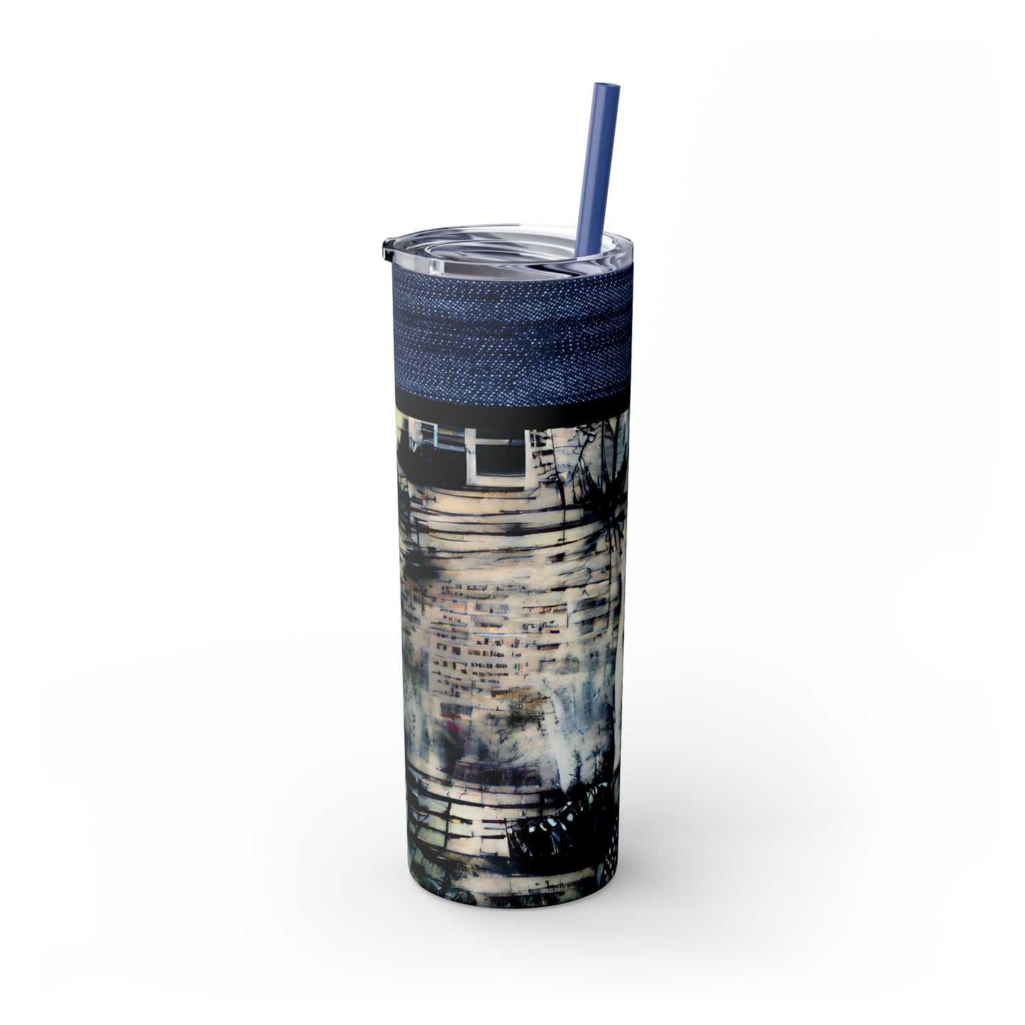 Denim Grunge Skinny Tumbler with Straw, 20oz