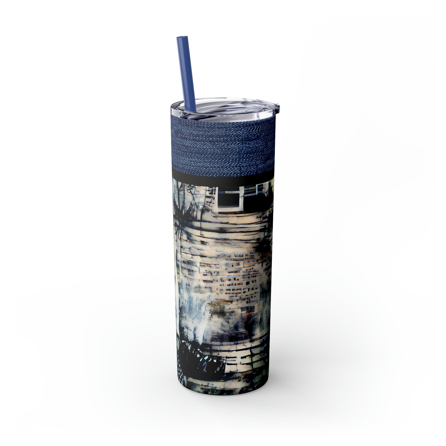 Denim Grunge Skinny Tumbler with Straw, 20oz