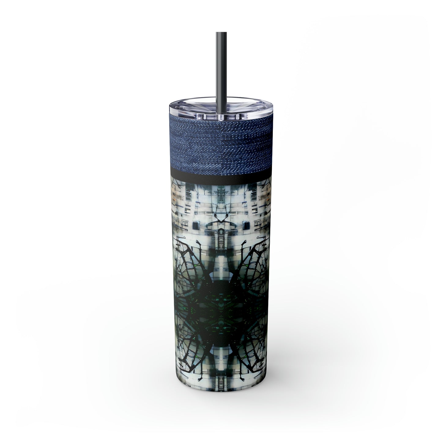 Denim Grunge Skinny Tumbler with Straw, 20oz