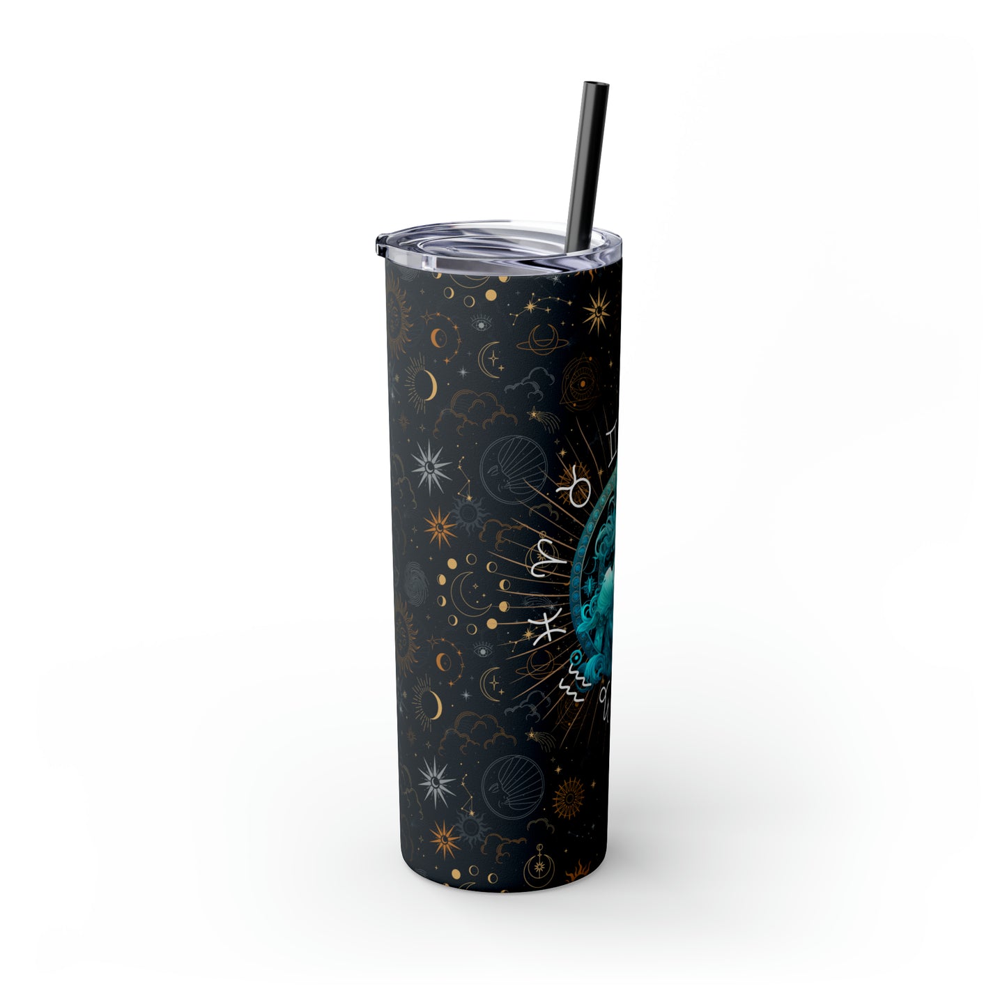 Aquarius Zodiac Skinny Tumbler with Straw Astrology Insulated Mug Bridesmaids Gift Bachelorette Party Favor Birthday Gift