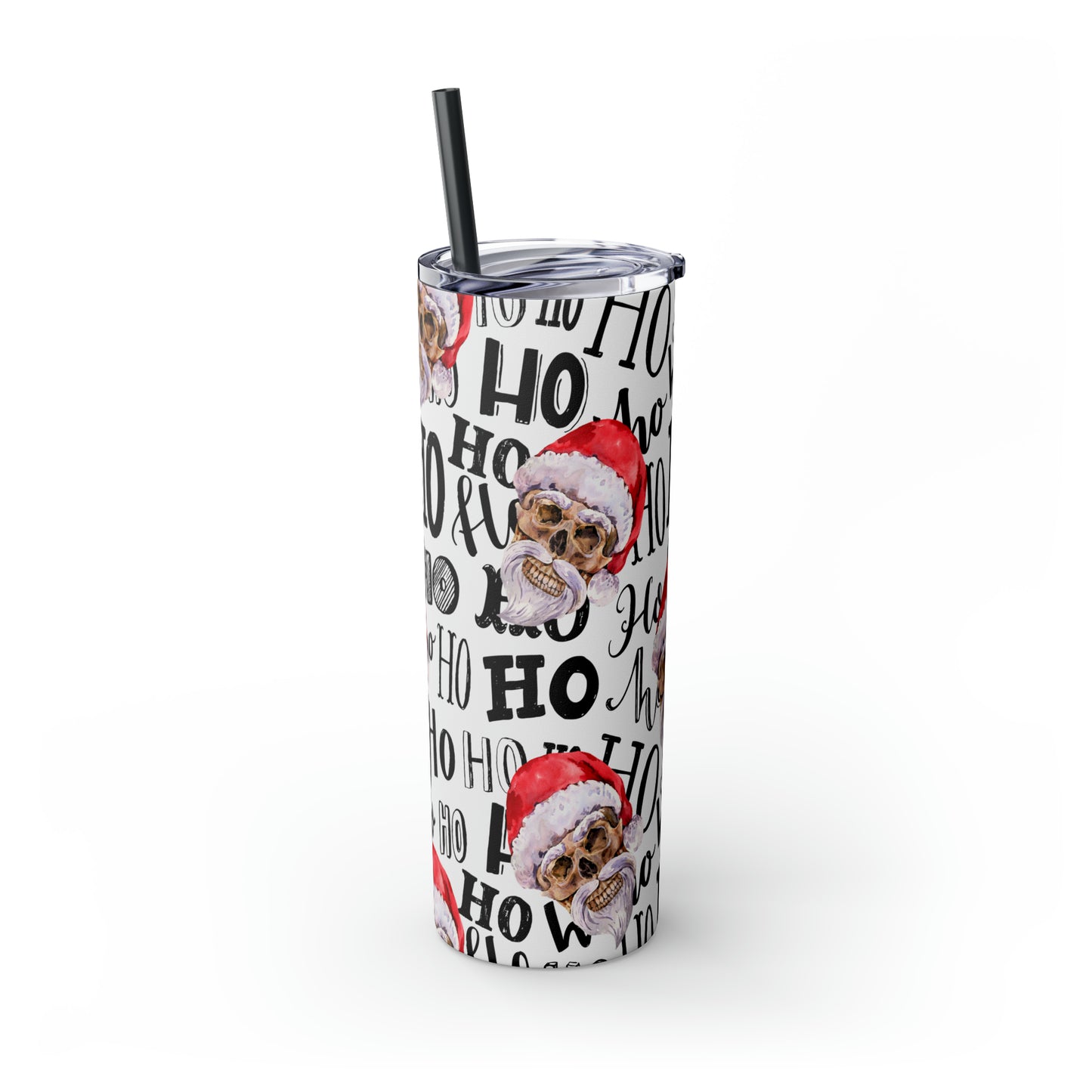 Skull Santa Ho Ho Ho Skinny Tumbler with Straw, 20oz