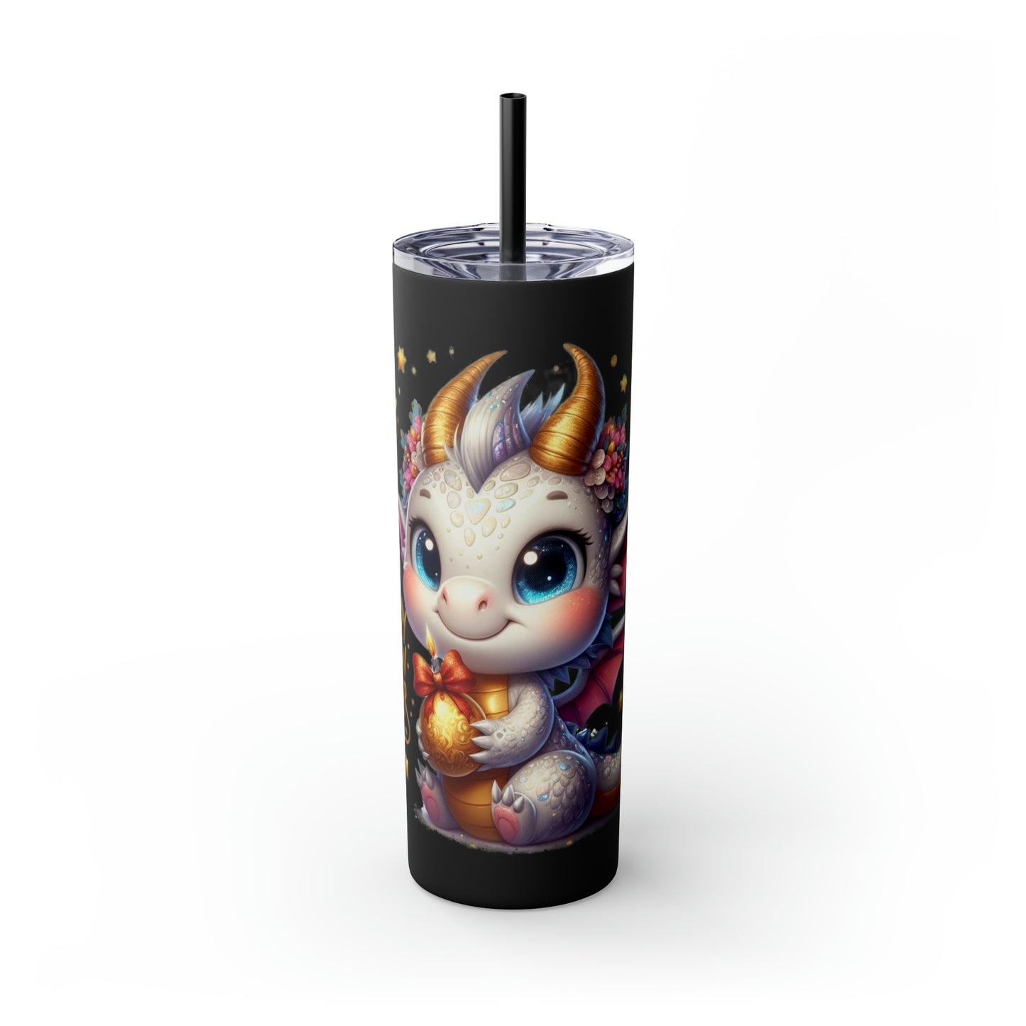 Happy New Year of Dragon Skinny Tumbler with Straw, 20oz