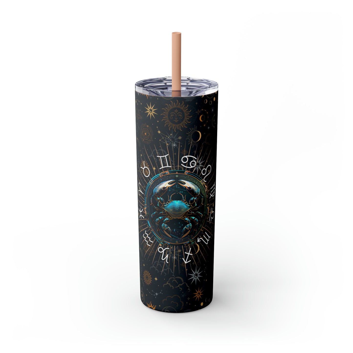 Cancer Zodiac Skinny Tumbler with Straw Astrology Insulated Mug Bridesmaids Gift Bachelorette Party Favor Birthday Gift