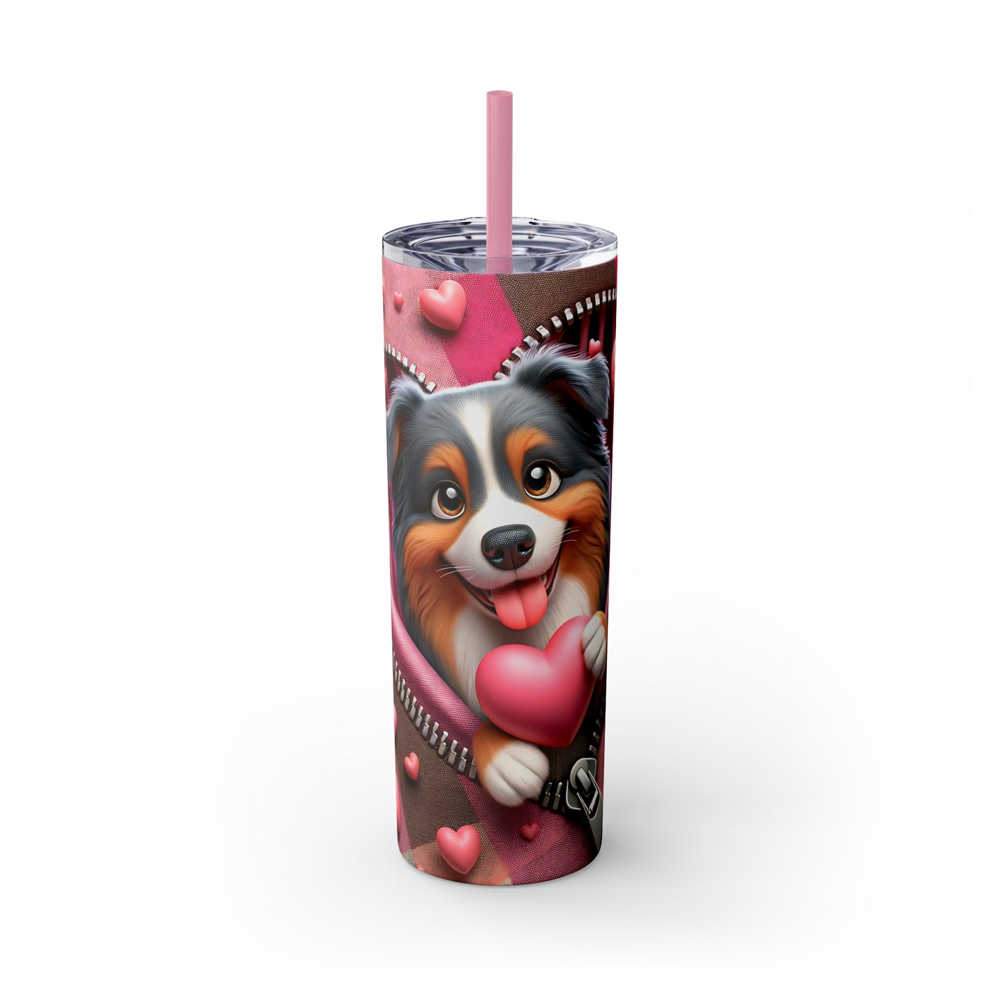 Shetland Sheepdog Valentine Skinny Tumbler with Straw, 20oz