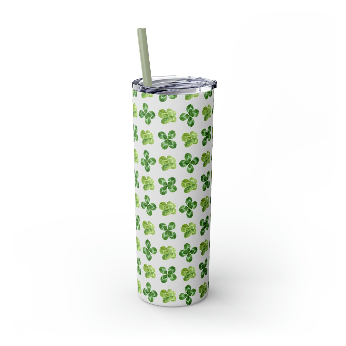 St Patricks Day Clovers Skinny Tumbler with Straw, 20oz