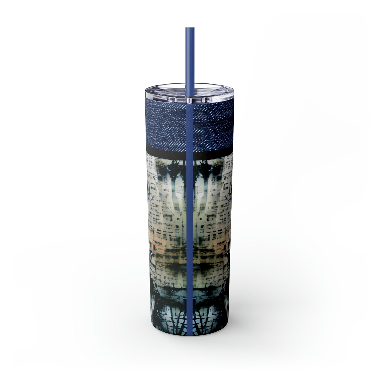 Denim Grunge Skinny Tumbler with Straw, 20oz