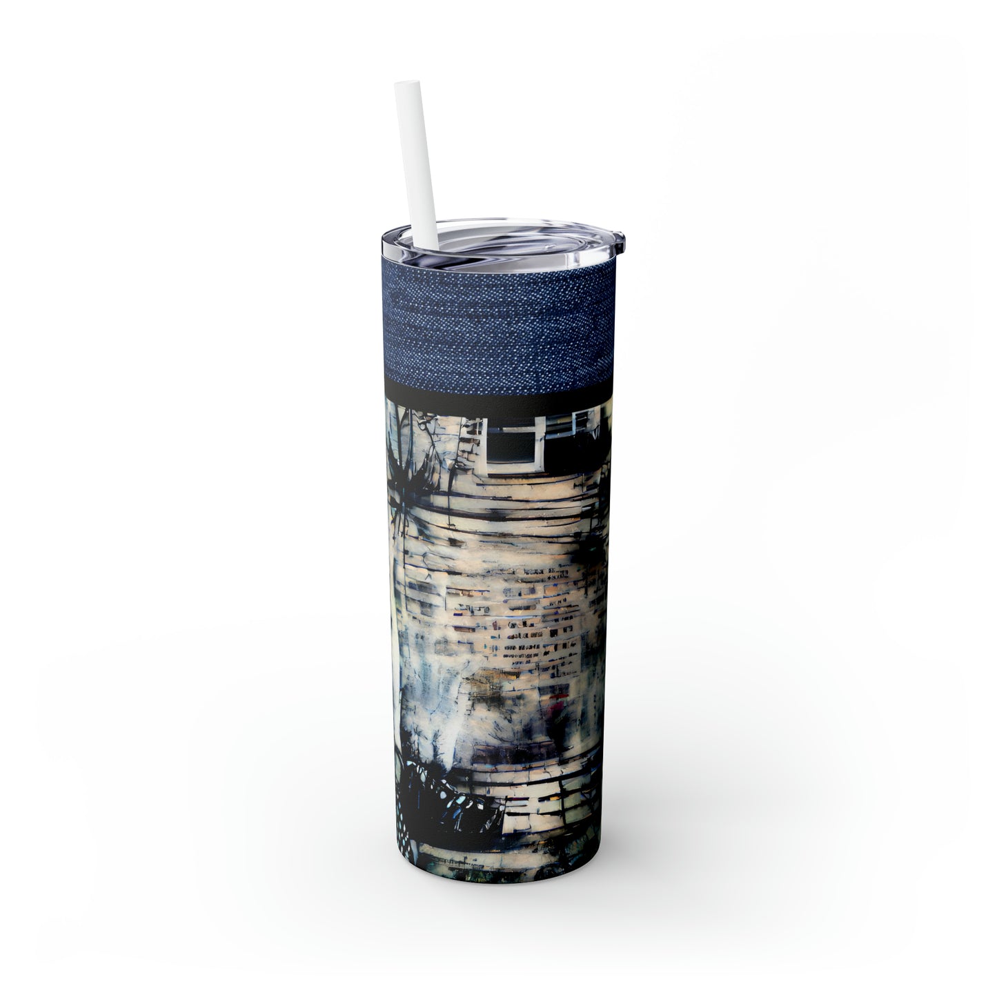 Denim Grunge Skinny Tumbler with Straw, 20oz