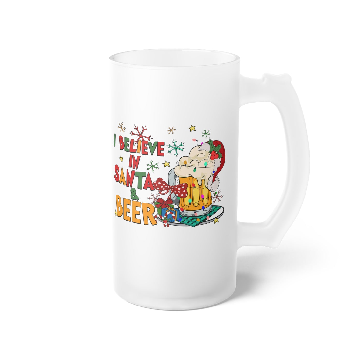 I Believe In Santa & Beer Frosted Glass Beer Mug