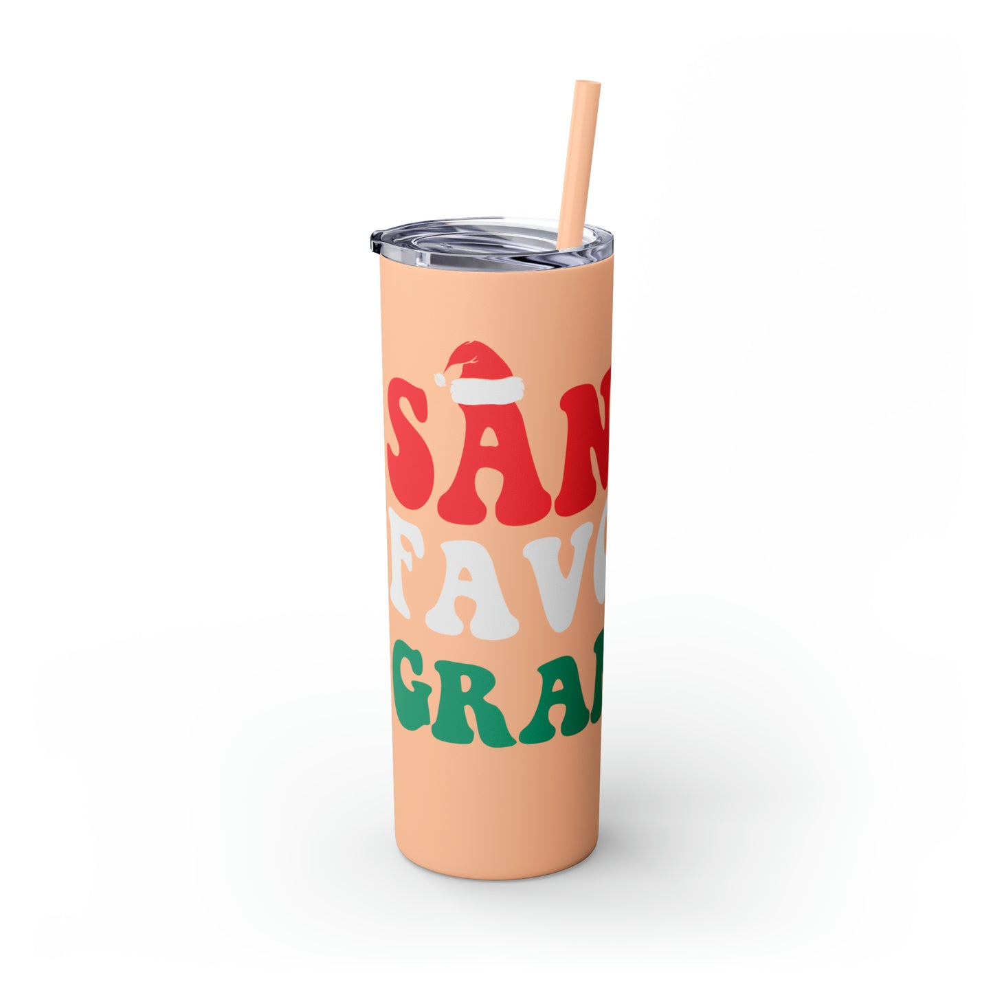 Santa's Favorite Grandma Skinny Tumbler with Straw, 20oz