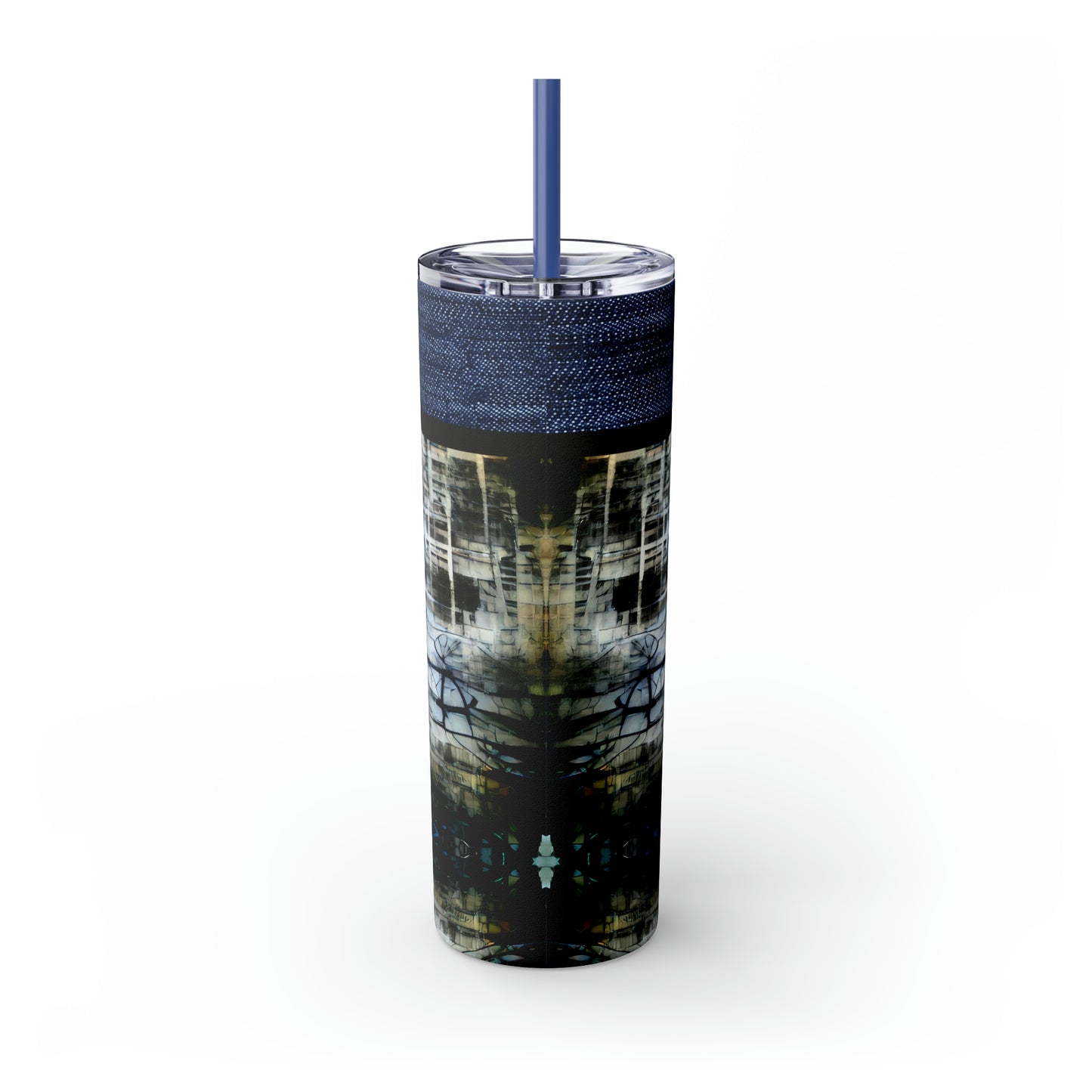Denim Grunge Skinny Tumbler with Straw, 20oz