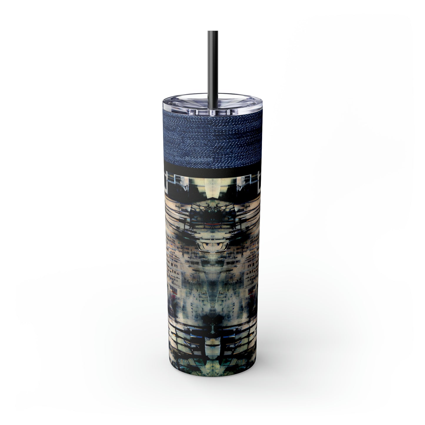 Denim Grunge Skinny Tumbler with Straw, 20oz