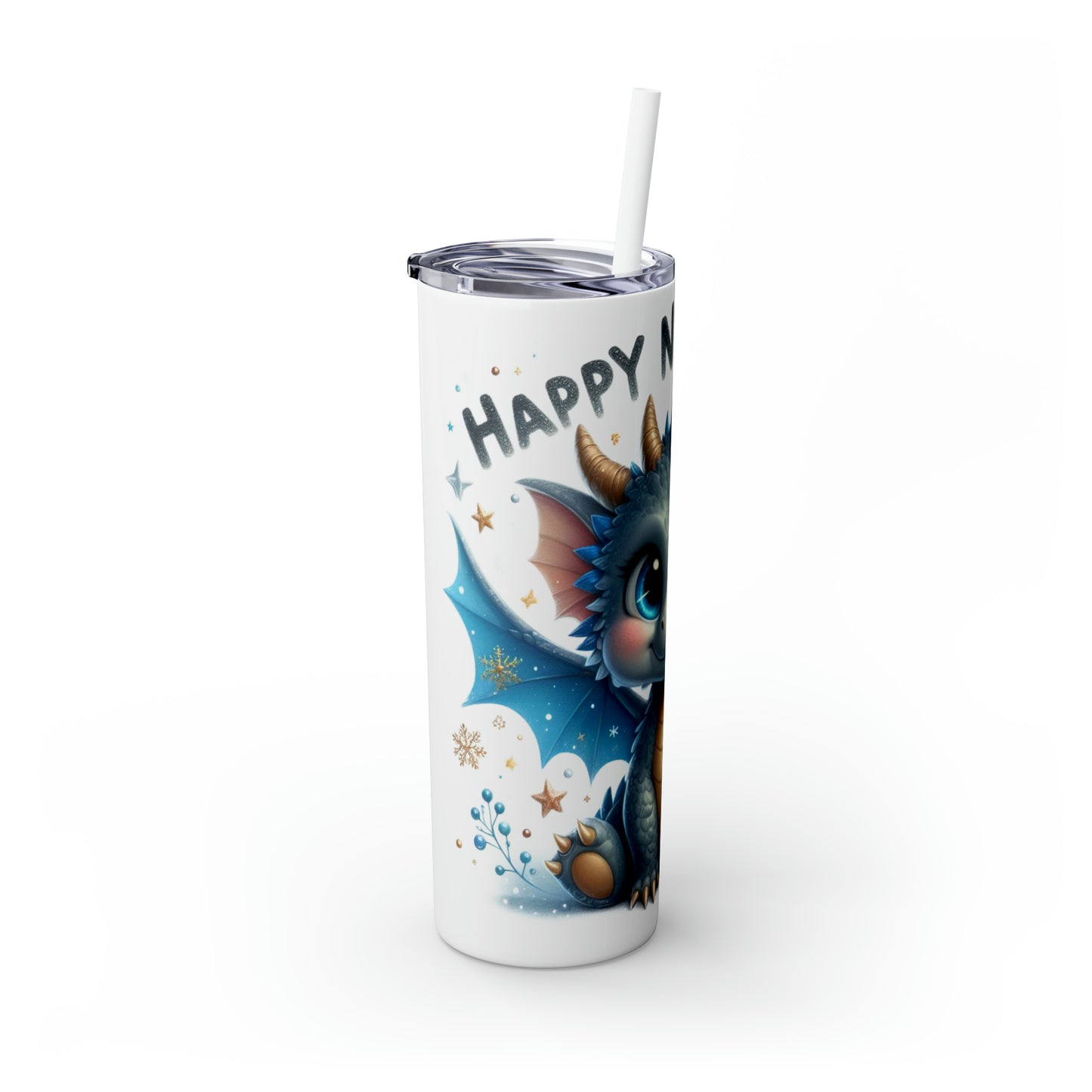 Happy New Year of Dragon Skinny Tumbler with Straw, 20oz