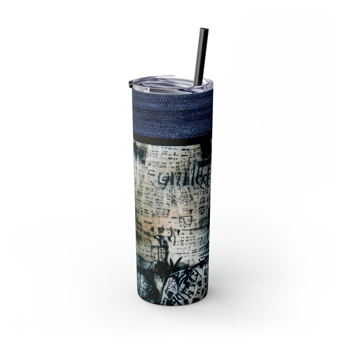 Denim Grunge Skinny Tumbler with Straw, 20oz