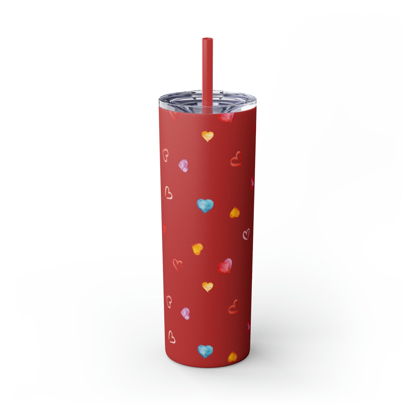 Valentine's Hearts Skinny Tumbler with Straw, 20oz