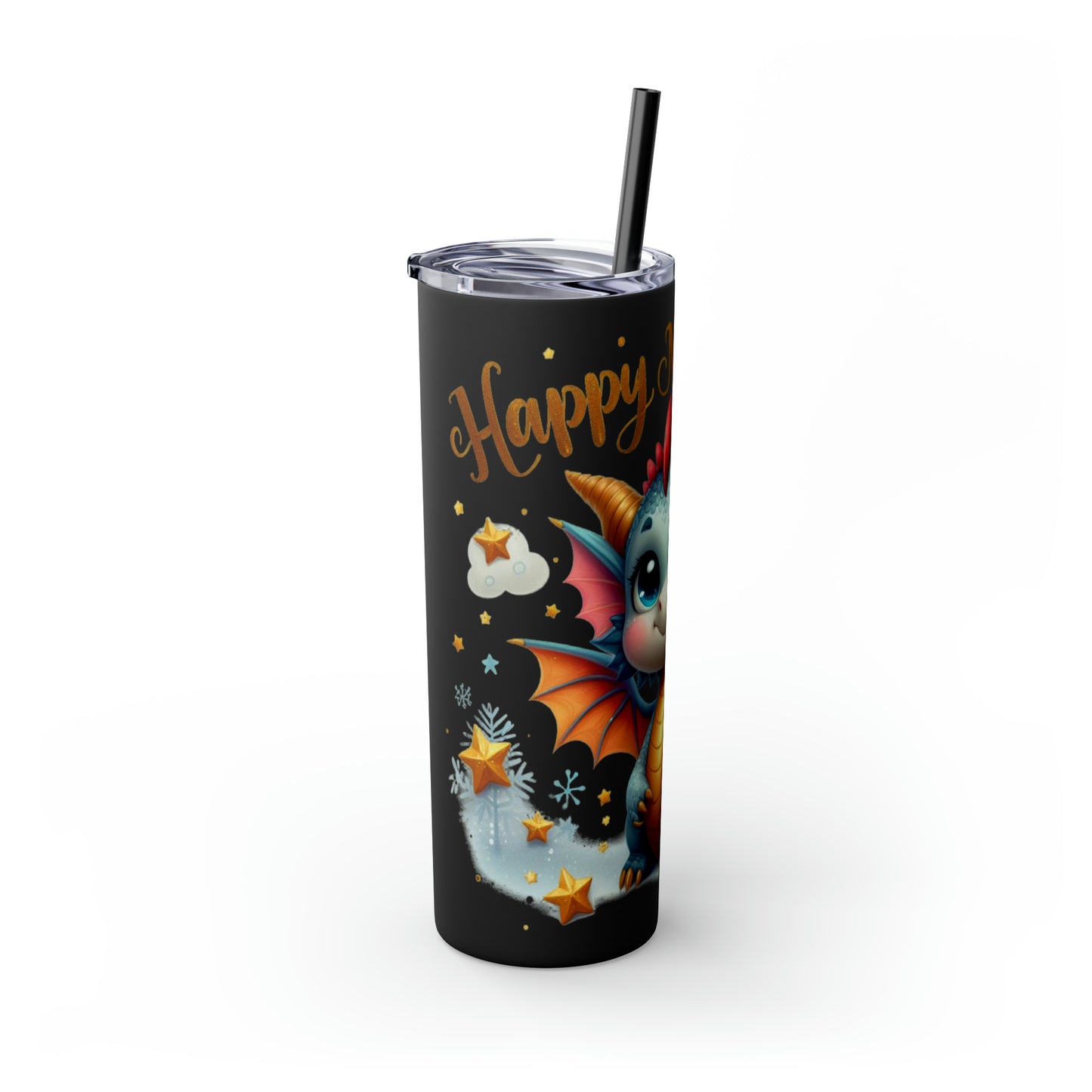 Happy New Year of Dragon Skinny Tumbler with Straw, 20oz