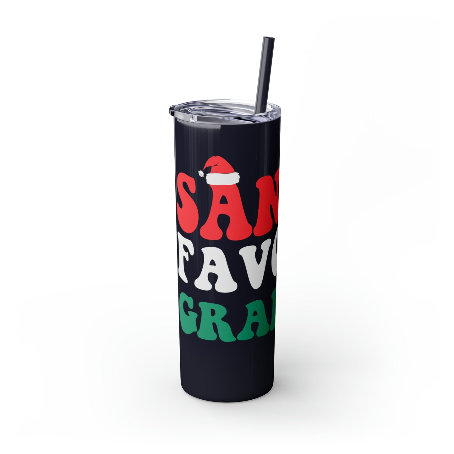 Santa's Favorite Grandma Skinny Tumbler with Straw, 20oz
