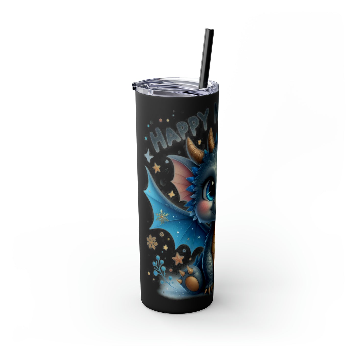 Happy New Year of Dragon Skinny Tumbler with Straw, 20oz